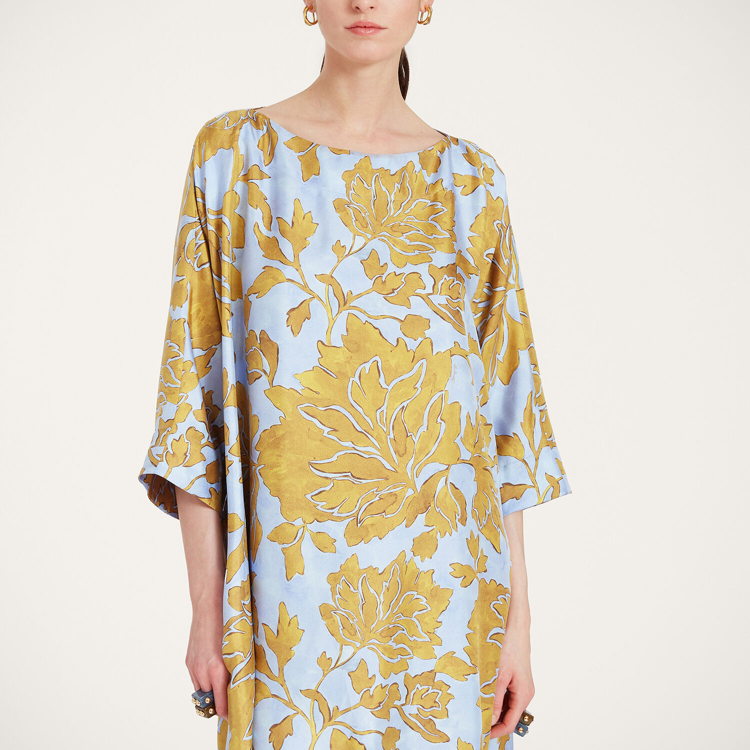 La Doublej Muumuu Dress Round Neck In Tangle Light Blue