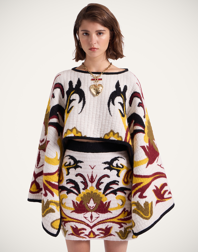 La DoubleJ In My Power Knit Stole La DoubleJ In My Power Knit Stole Multicolor Ivory & Red SCA0082KNI177VA402BR05