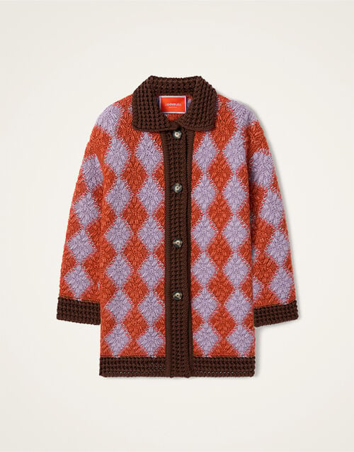 La DoubleJ Crochet Bowling Cardigan Crochet Stars Lilac, Orange, and Brown PUL0290KNI167VA539PU02