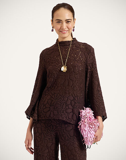 La DoubleJ Lacey Make An Exit Top Solid Chocolate TOP0108LAC003SOLIDBR07