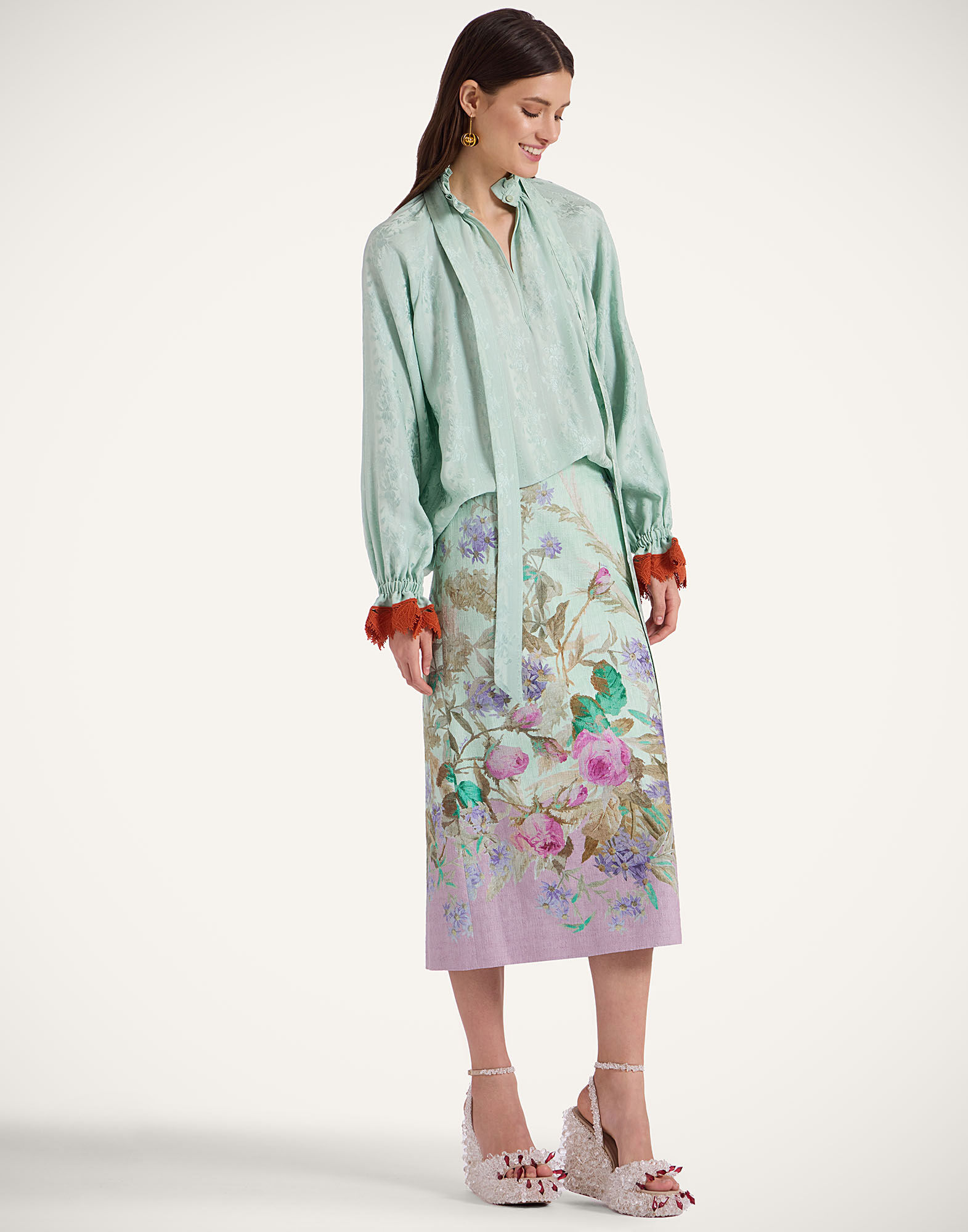 La DoubleJ Pencil Skirt Heath Plac&eacute;e Mint SKI0011COT005HEA02GR11