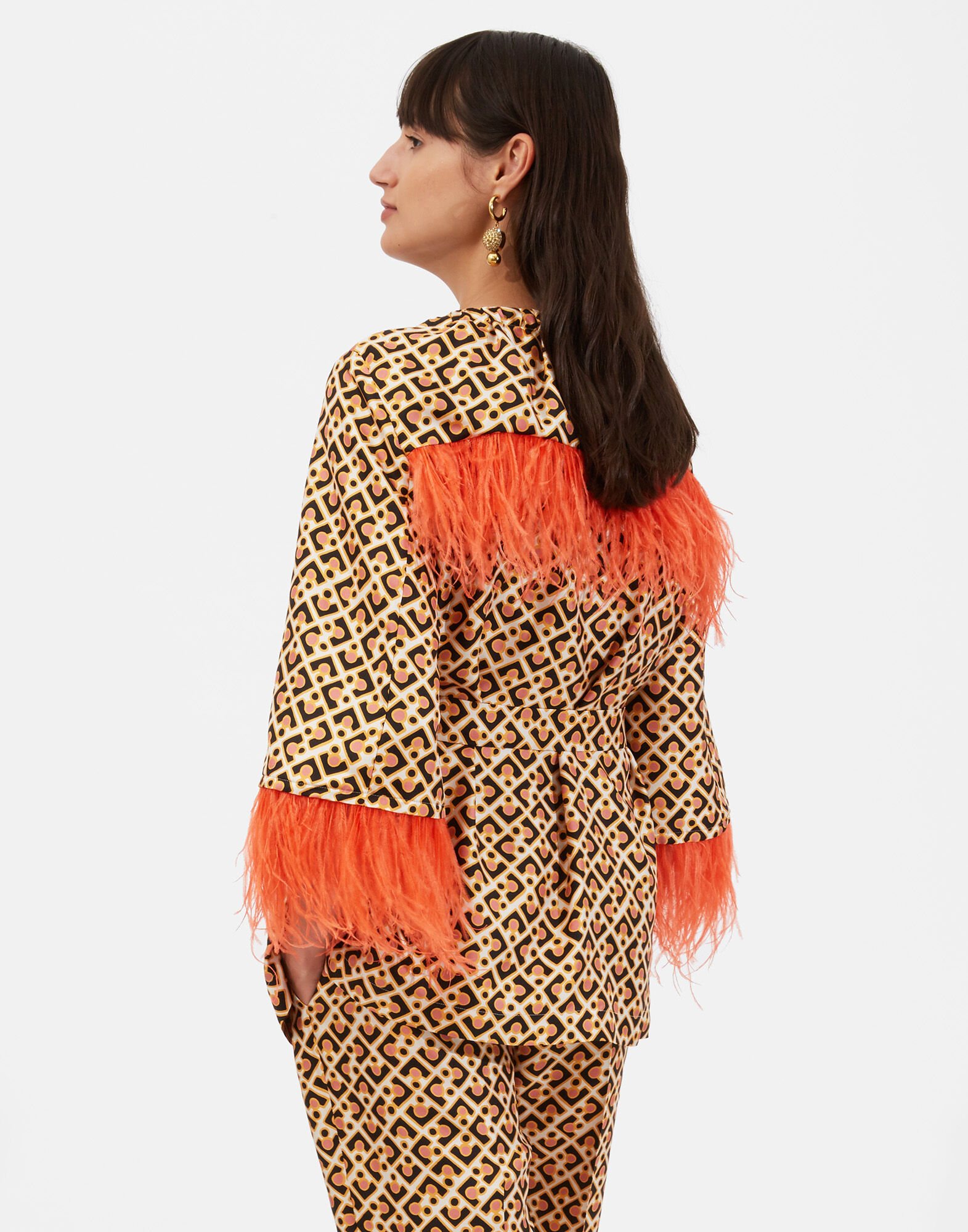 La DoubleJ Boudoir Jacket (With Feathers) Puzzle Rosa JAC0034SIL001PUZ0002