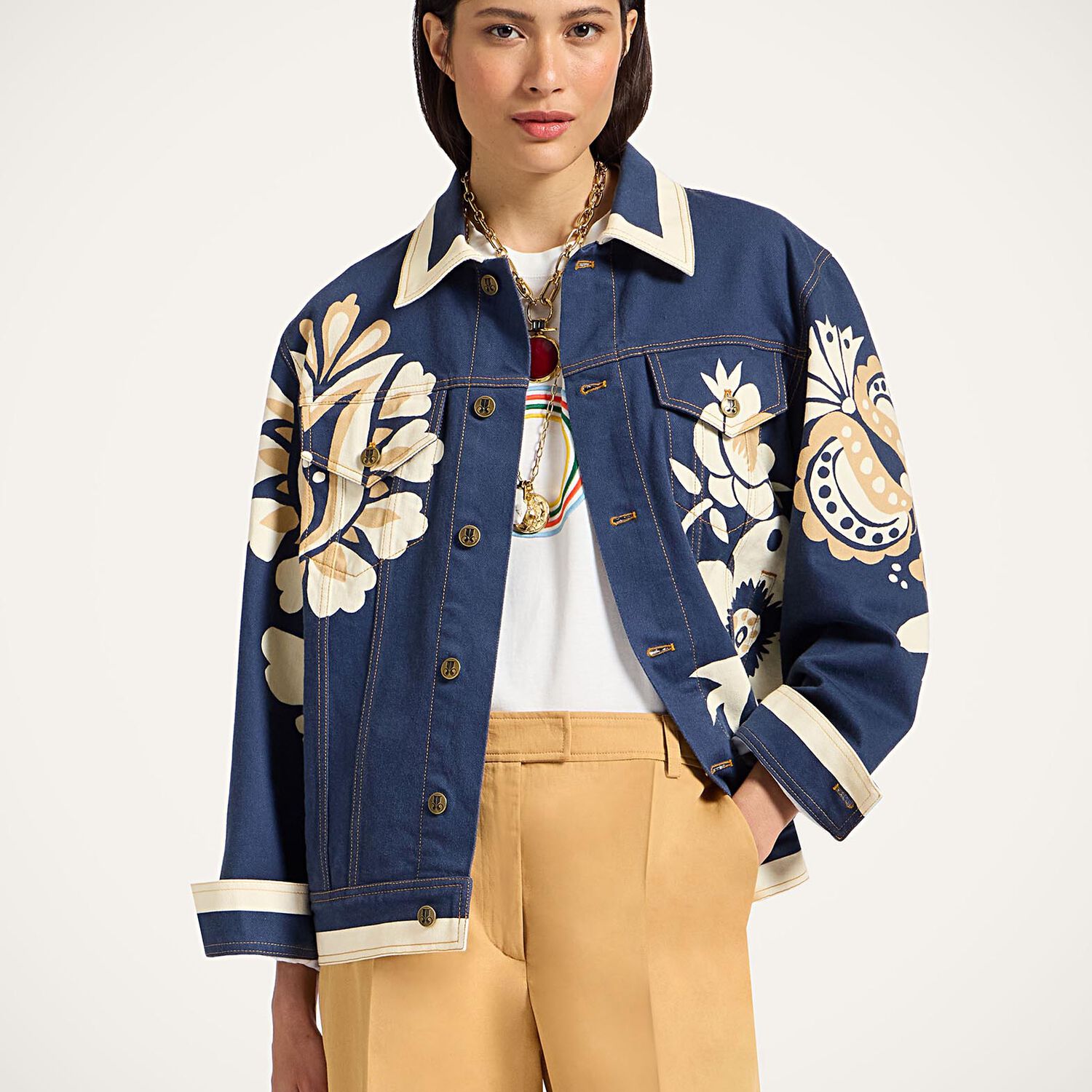 La Doublej Jj Floral-print Denim Jacket