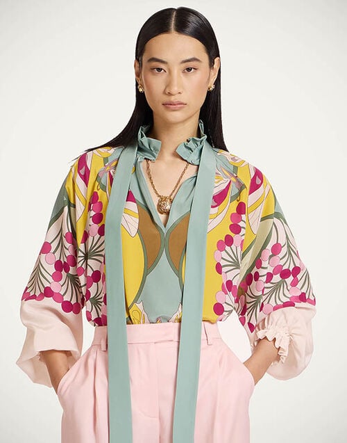 La DoubleJ Cerere Blouse Florette Plac&eacute;e Fuchsia SHI0086CRE002FLO08PI03