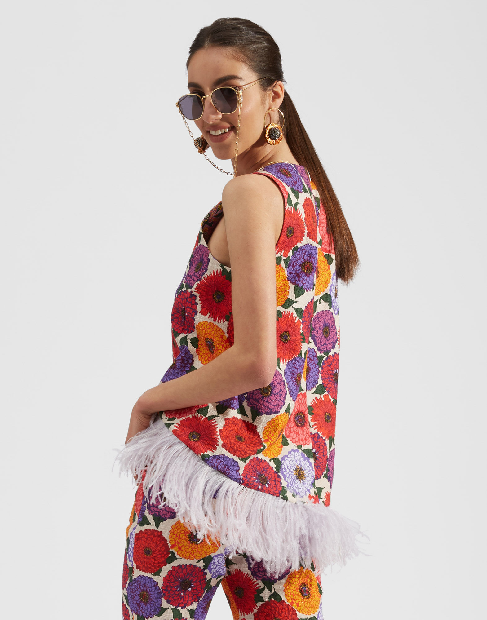 La DoubleJ La Scala Top (With Feathers) Zinnie TOP0013COT005ZIN0001