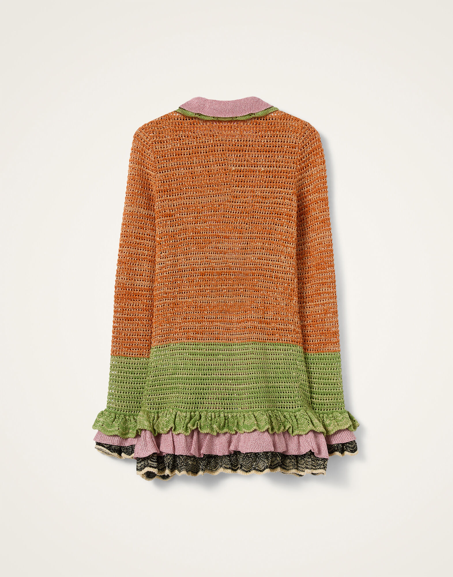 La DoubleJ Eight Counts Cardigan Color Block Orange & Green PUL0349KNI199VA467OR02