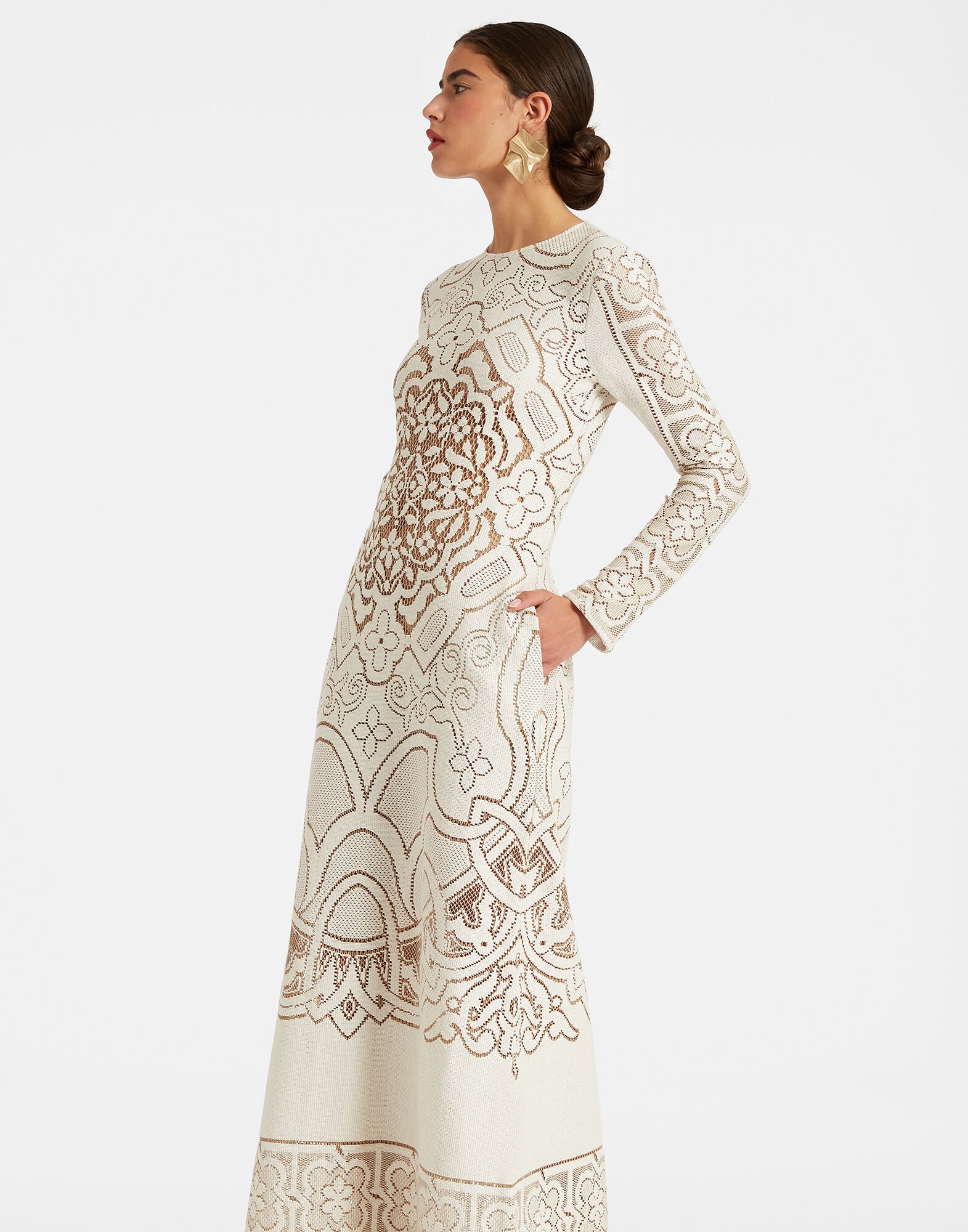 Lacey Long Sleeve Swing Dress in Solid White Smoke for Women La DoubleJ