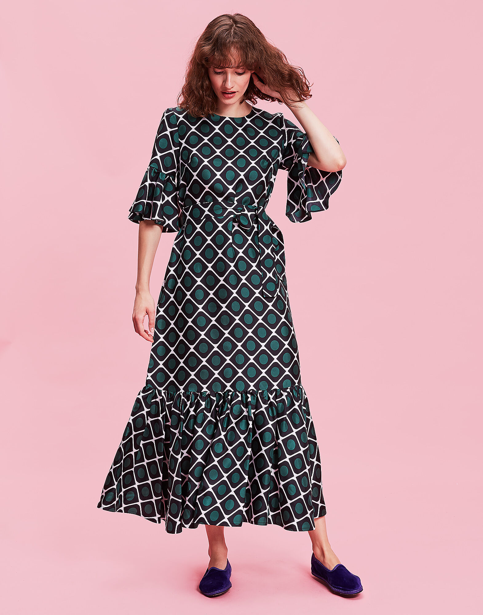 LaDoubleJ Curly Swing Dress Olive DRE0004SIL001OLI0001