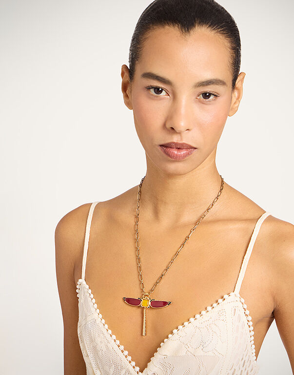 La DoubleJ Dragonfly Necklace Enameled 24K Gold Plate And Yellow Agate NEC0065BRA008AGA03RE07