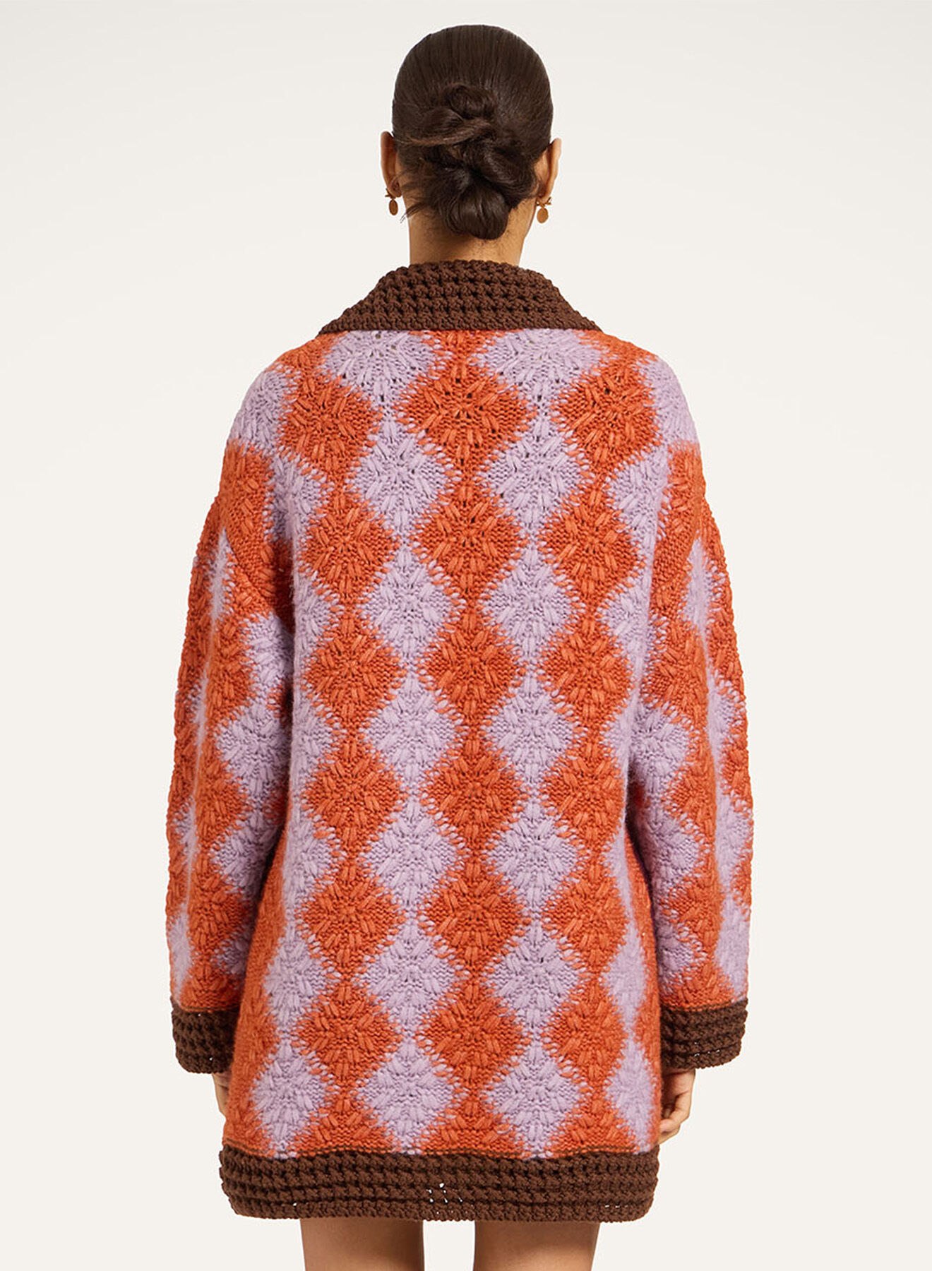 La DoubleJ Crochet Bowling Cardigan Crochet Stars Lilac, Orange, and Brown PUL0290KNI167VA539PU02