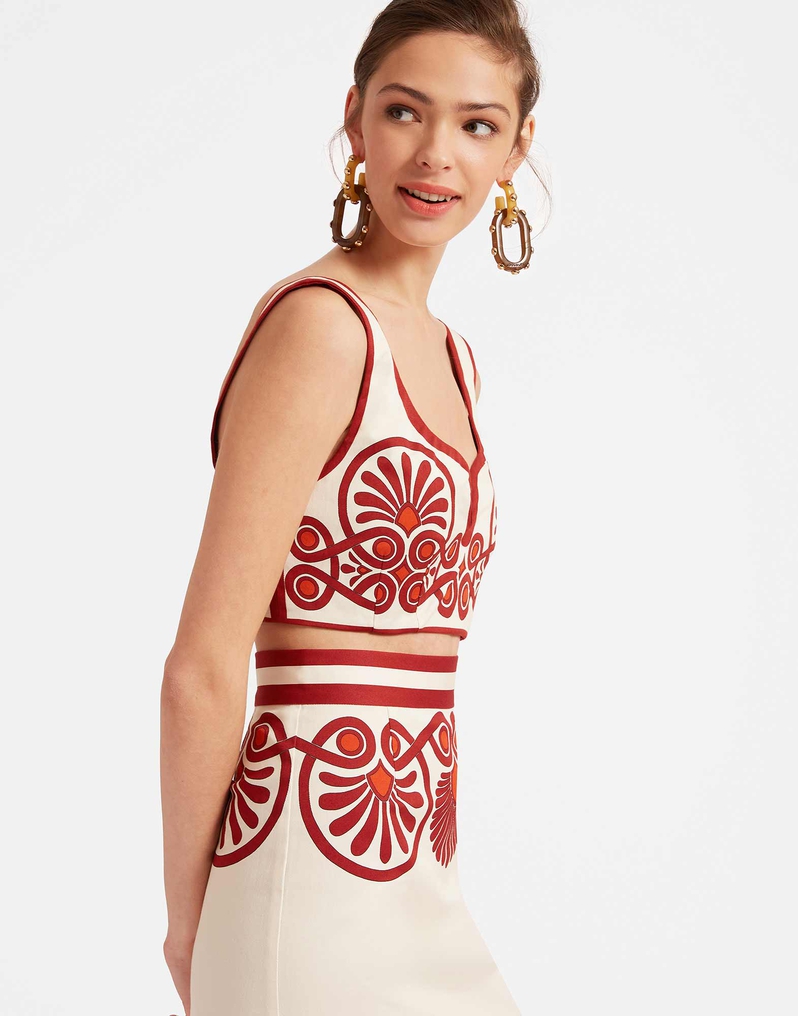 La DoubleJ Baia Crop Top La DoubleJ Baia Crop Top Medallion Placée Cream TOP0094COT037MED01WH03