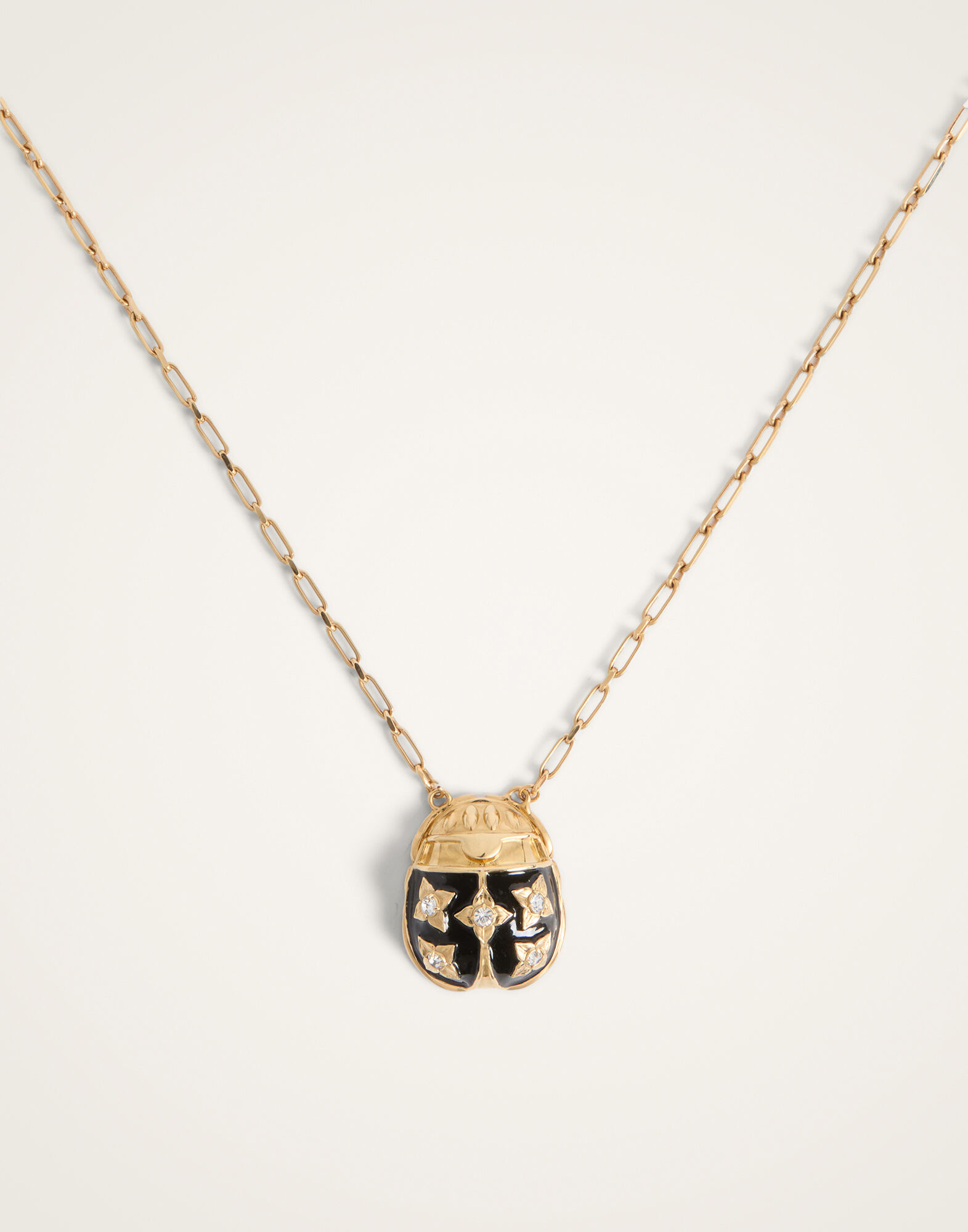 La DoubleJ Lady Scarab Necklace 24K Gold Plate And Enamel NEC0053MET002SOLIDBL01
