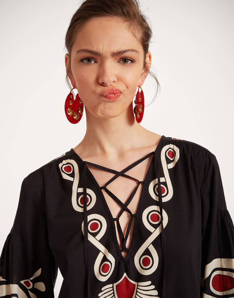 La DoubleJ Viviana Dress La DoubleJ Viviana Dress Medallion Placée Black DRE0716COT056MED01BL01