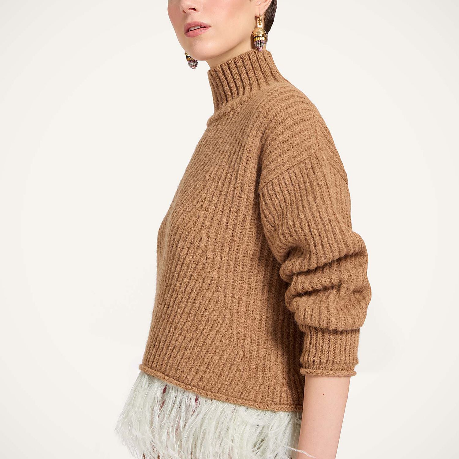  La Doublej Knitwear Women - High Kick Sweater Solid Camel L 66%baby Alpaca 22%polyammide 10%wool Merino Fine 2%ostrich Feathers 