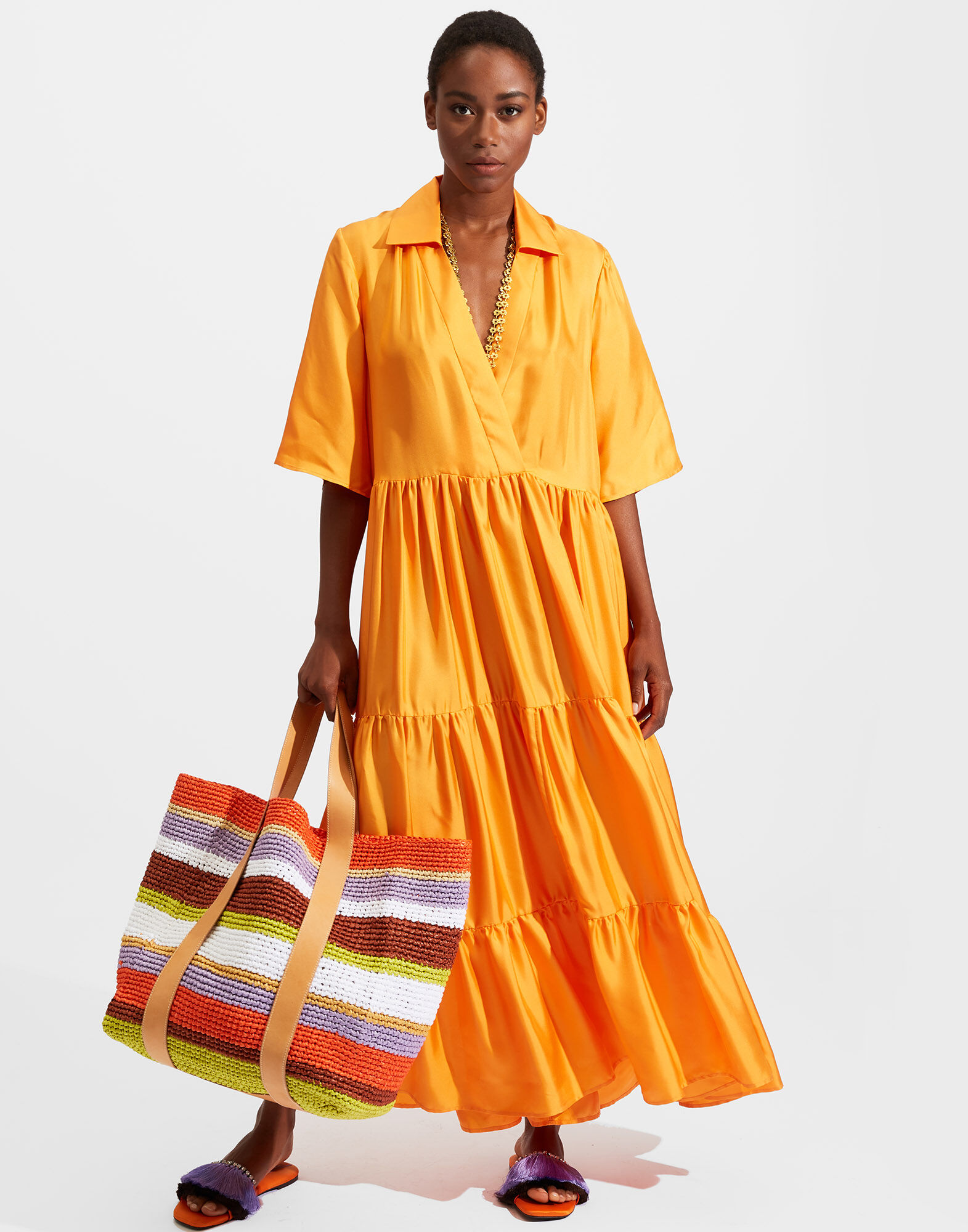 La DoubleJ The J Dress Solid Orange DRE0435SIL001ORA0004