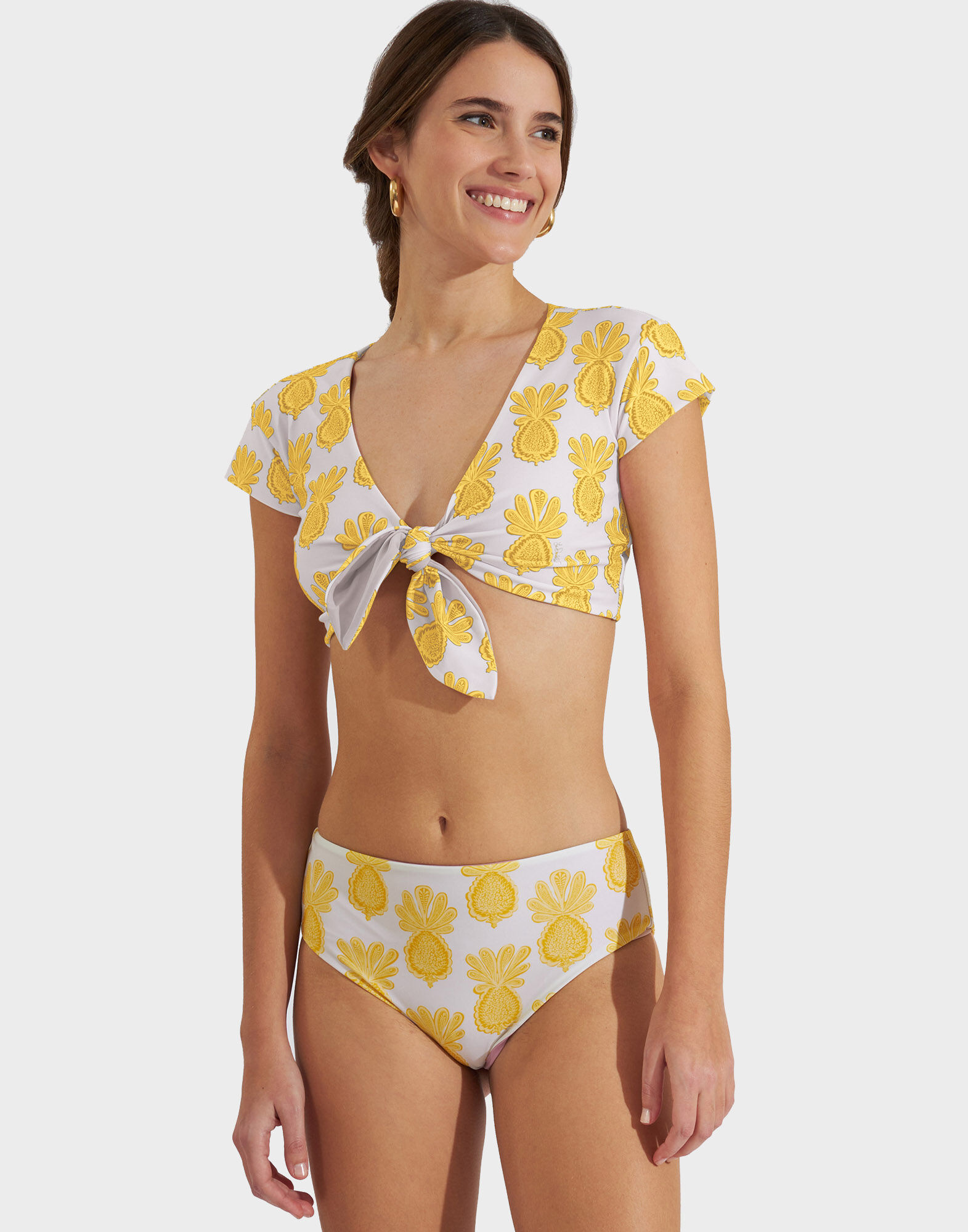 La DoubleJ Bardot Top Pineapple Sunflower White SWI0026LYC001PNP20WH01