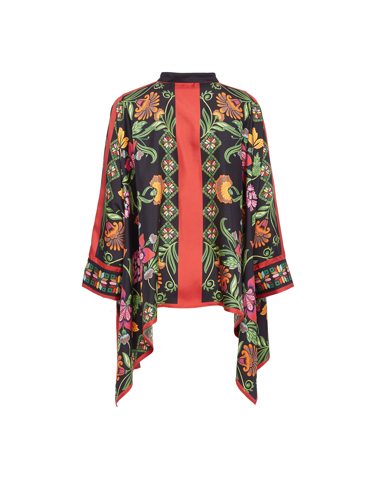 La DoubleJ Foulard Shirt Folk Flowers Nero Plac&eacute;e SHI0059SIL006FFL0004
