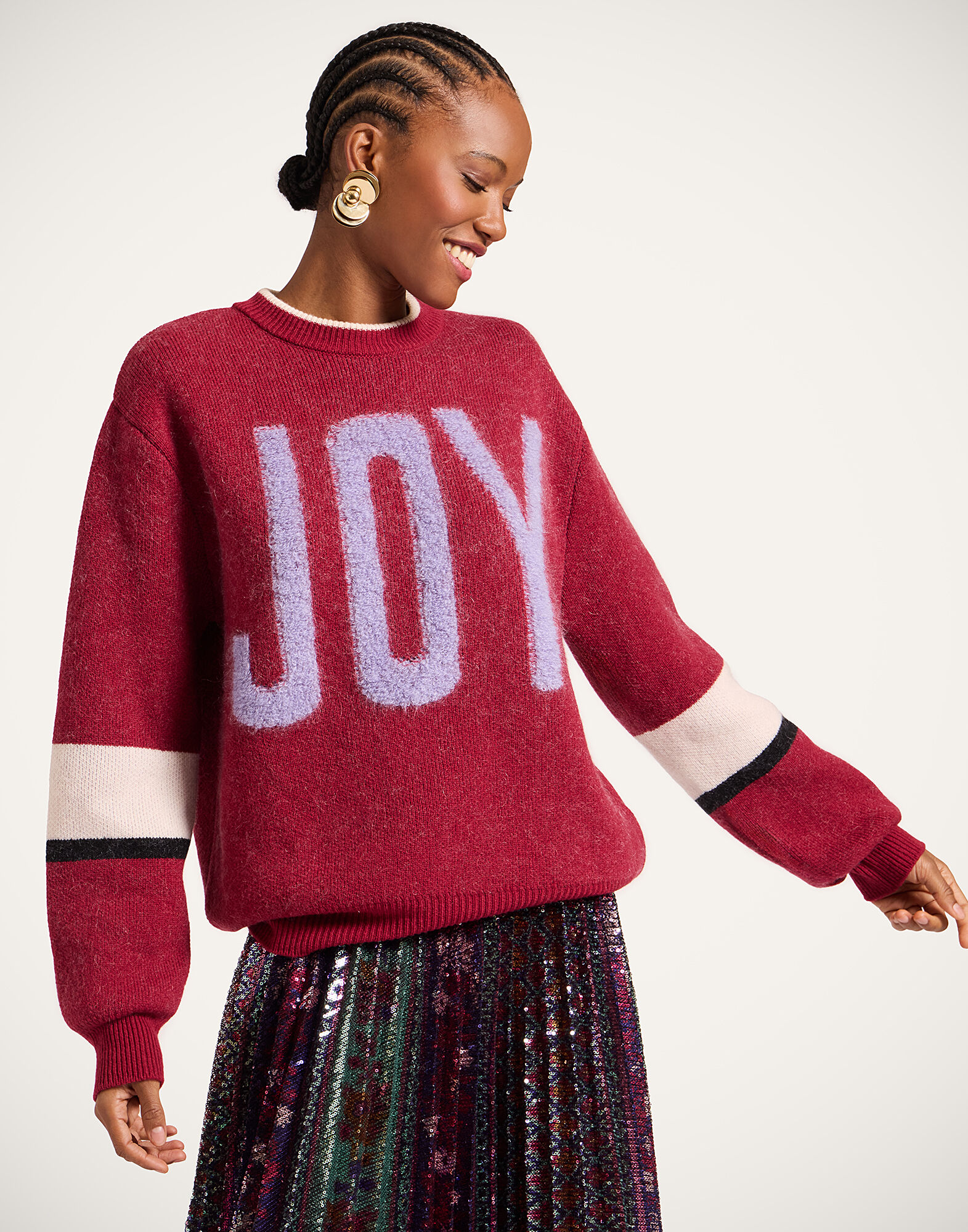 La DoubleJ Joy Sweater Color Block Red & Lilac PUL0248KNI156VA417RE02