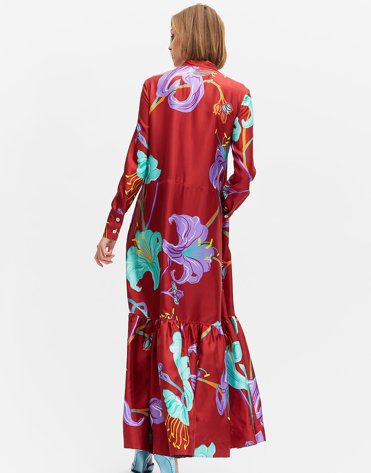 LaDoubleJ Maxi Shirt Dress Maneater Rosso DRE0047SIL001MAN0002