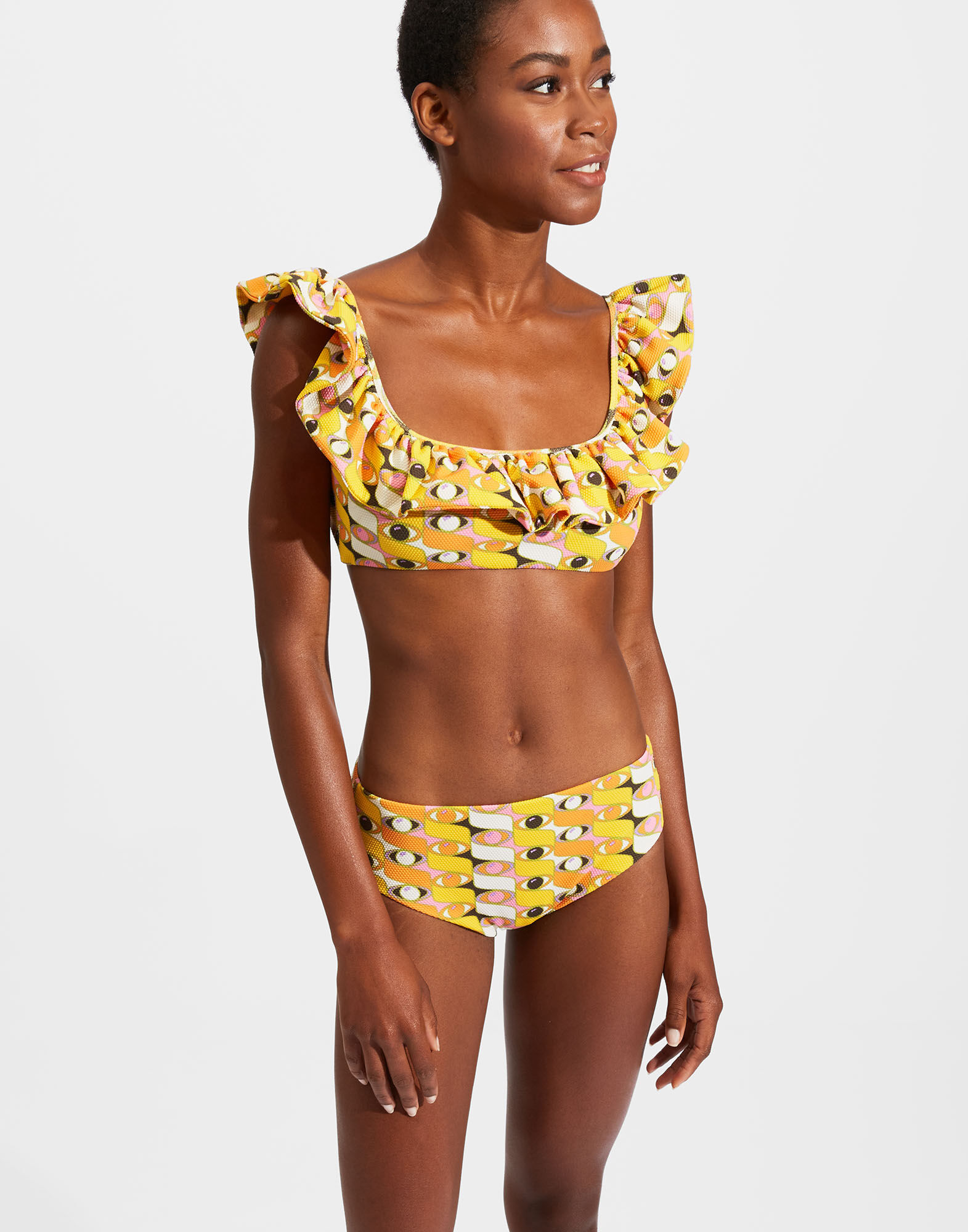 Ruffle Bikini Top in Third Eye for Women La DoubleJ