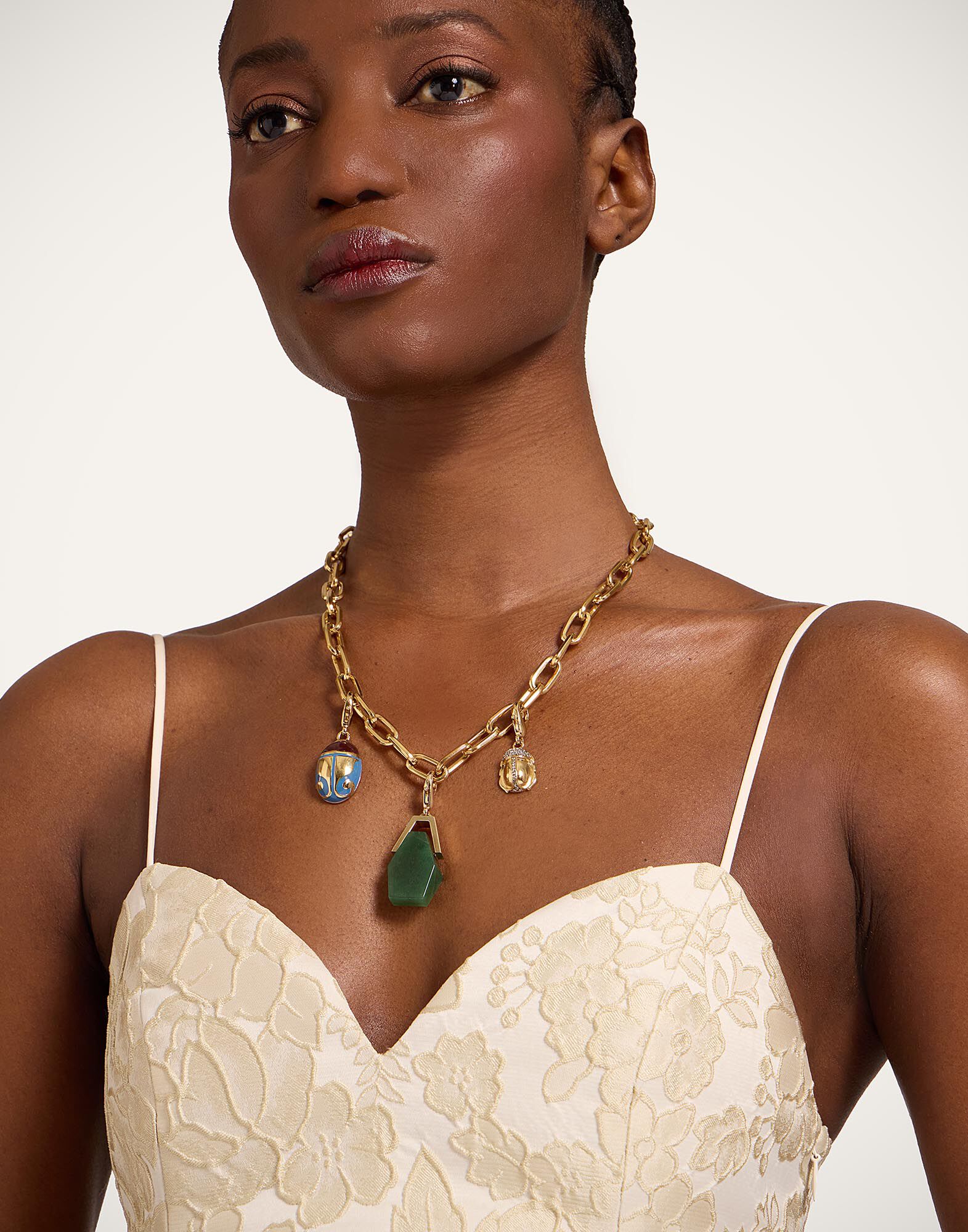 La DoubleJ Portal Charm 24K Gold Plate & Green Jade CHM0027BRA003JAD01YE05