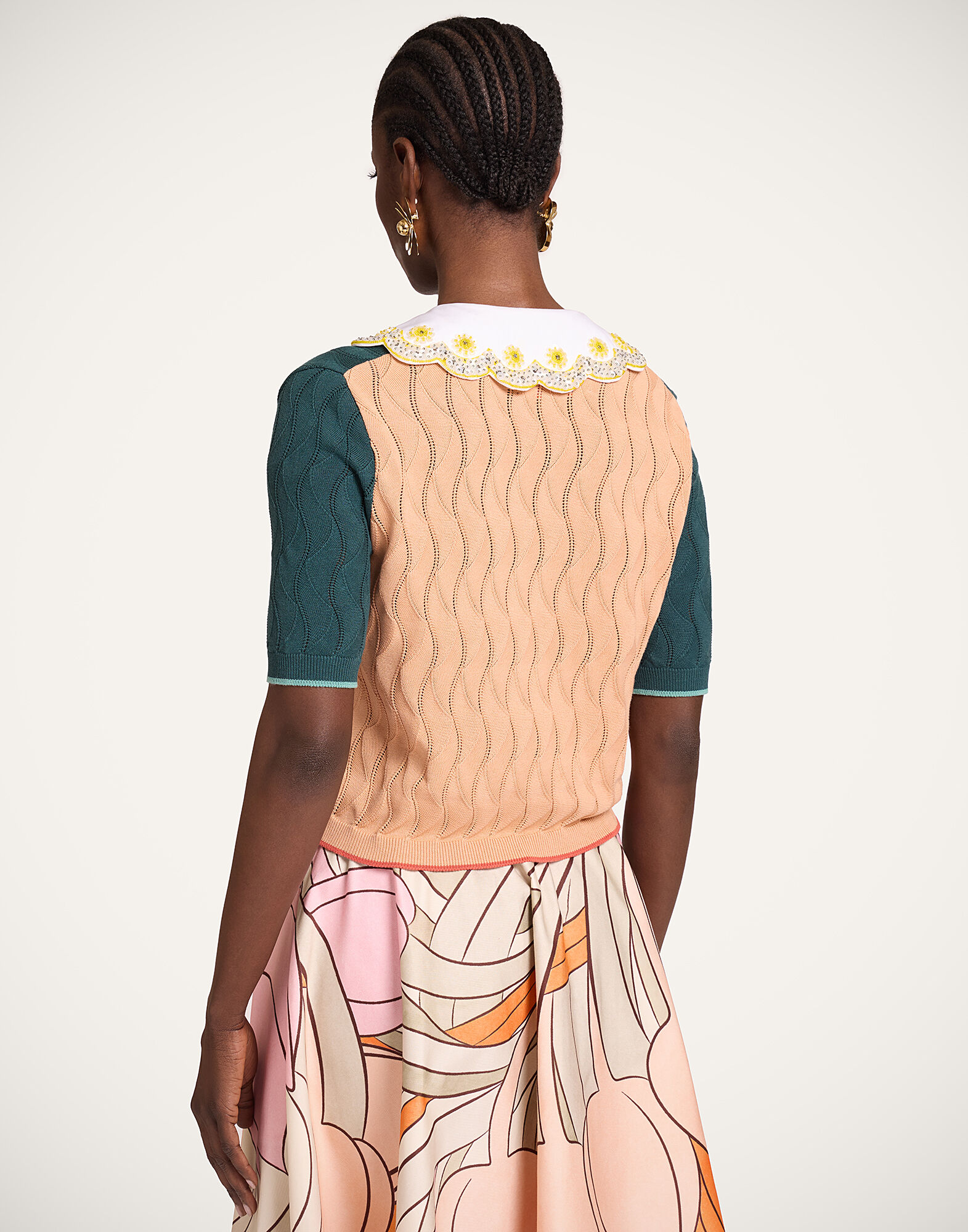 La DoubleJ Crop Polo Color Block Teal & Coral PUL0359KNI197VA466BU07