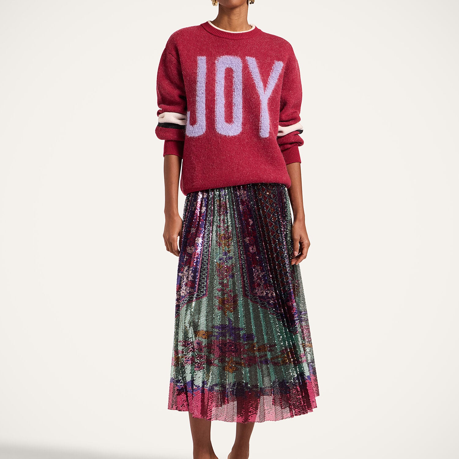  La Doublej Knitwear Women - Joy Sweater Color Block Red & Lilac M 65% Wool 18% Mohair 11% Polyamide 6% Cashmere 
