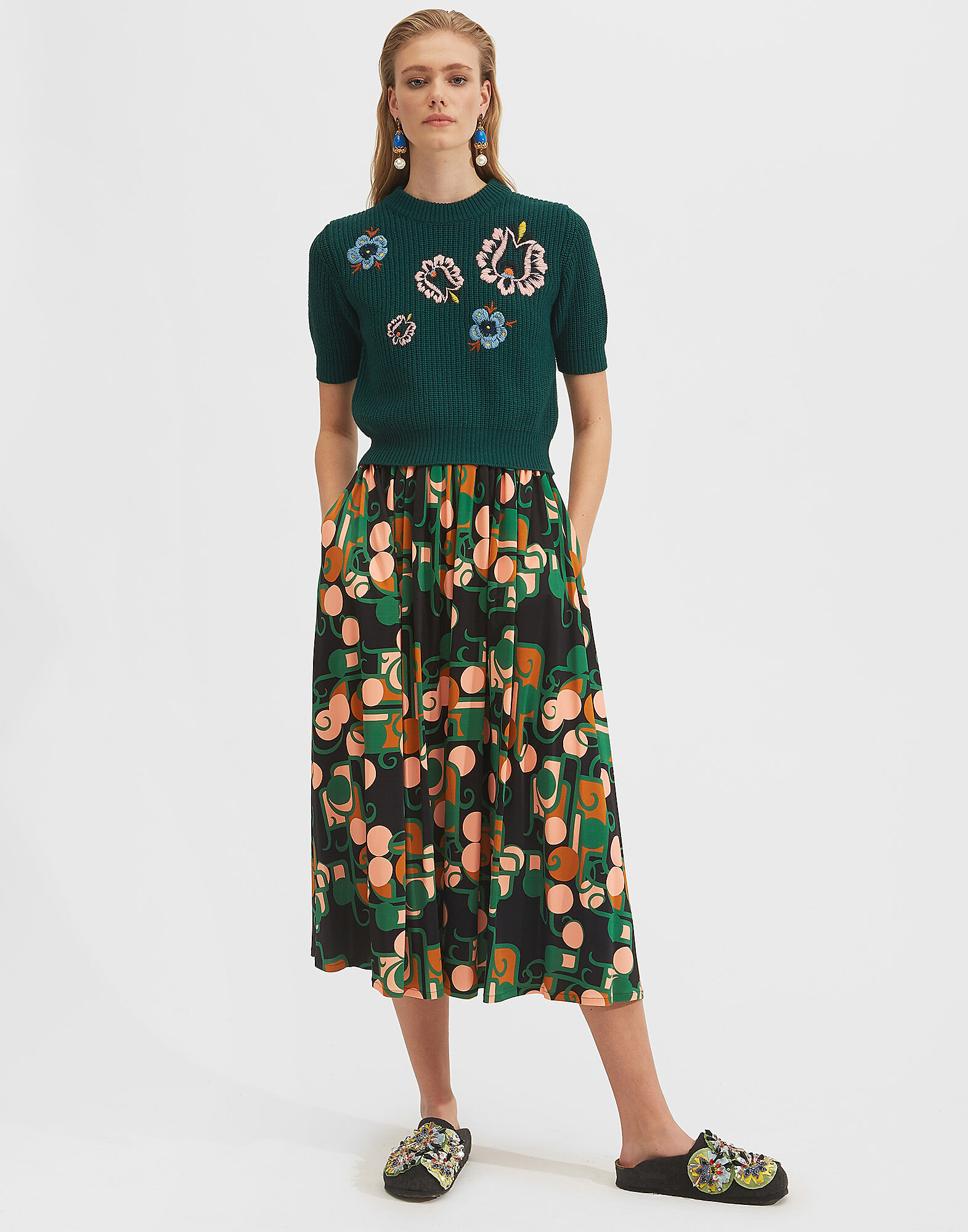 LaDoubleJ Cropped Knit Top Solid Green PUL0035KNI027GRE0002