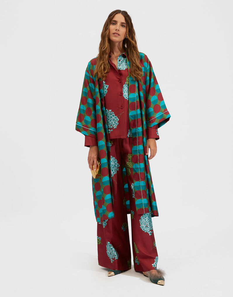 La Doublej Geometric-print Silk Robe In Sfere Grandi Verde