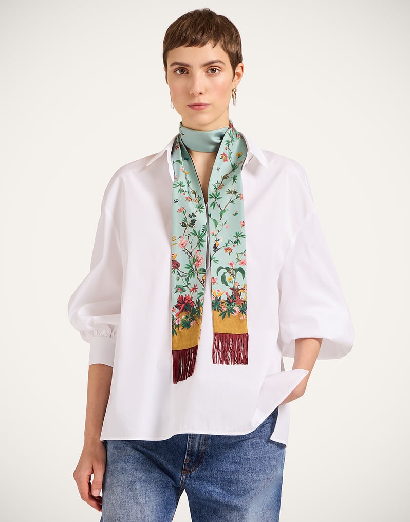 La DoubleJ Skinny Scarf La DoubleJ Skinny Scarf Zooflora Placée Light Blue SCA0075SIL006ZOF06BU01