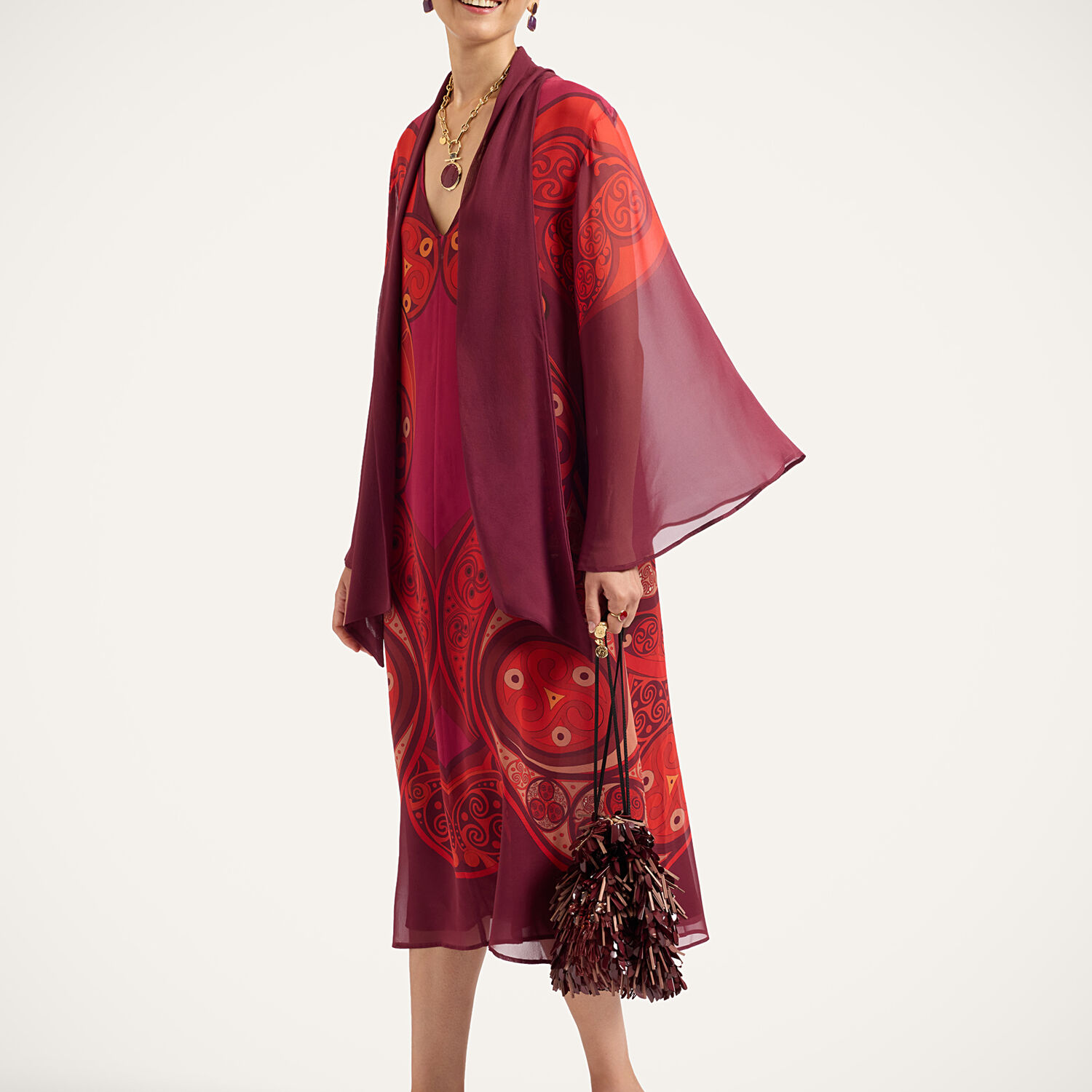 La Doublej Midi Magnifico Dress In Alchemy Placée Dark Red