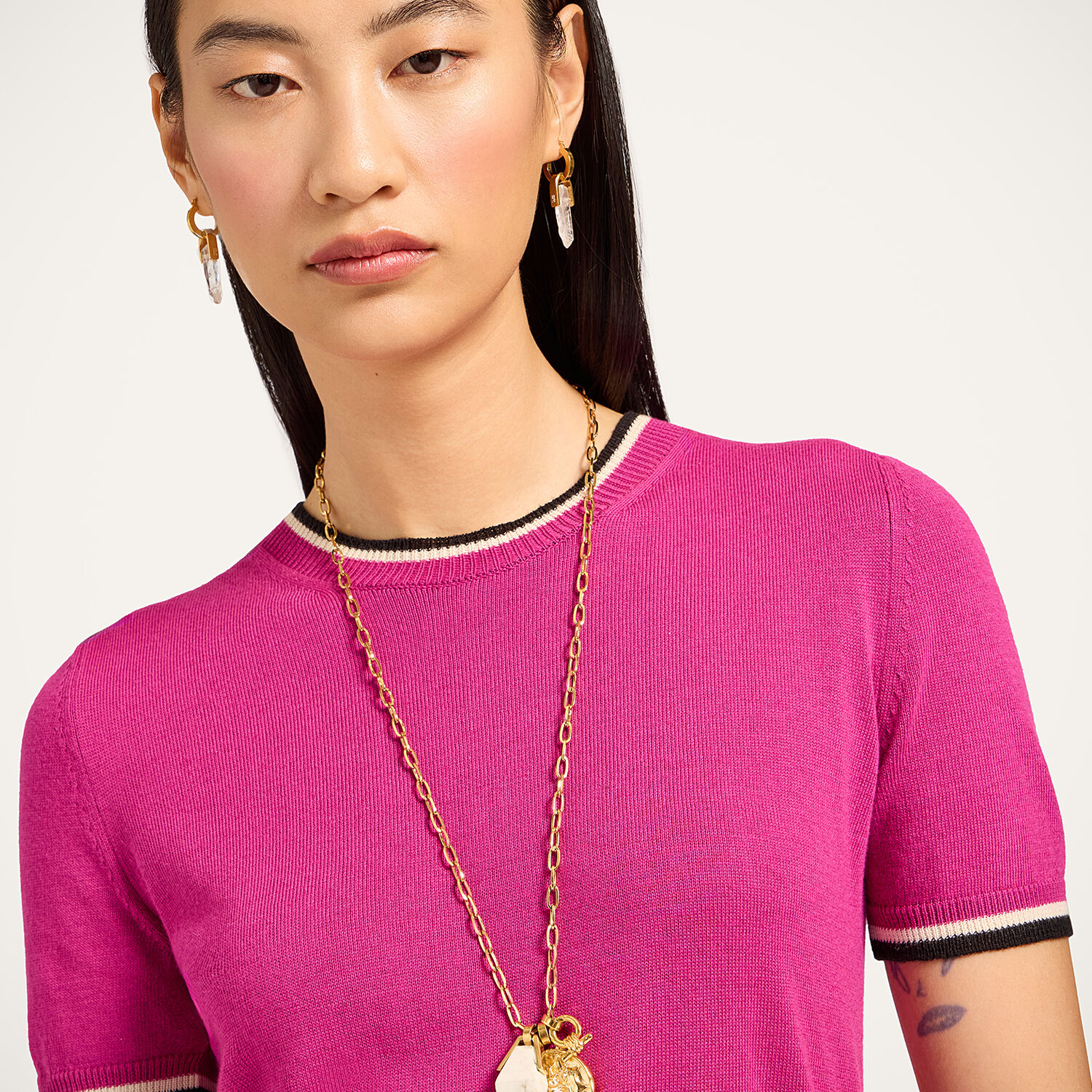  La Doublej Knitwear Women - Busy-bee Tee Solid Pink L 85% Cotton 15% Cashmere 