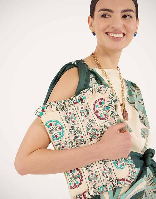 La DoubleJ Hand Pochette Florette Tiles Ecru BAG0059JCQ137FLO09BR05