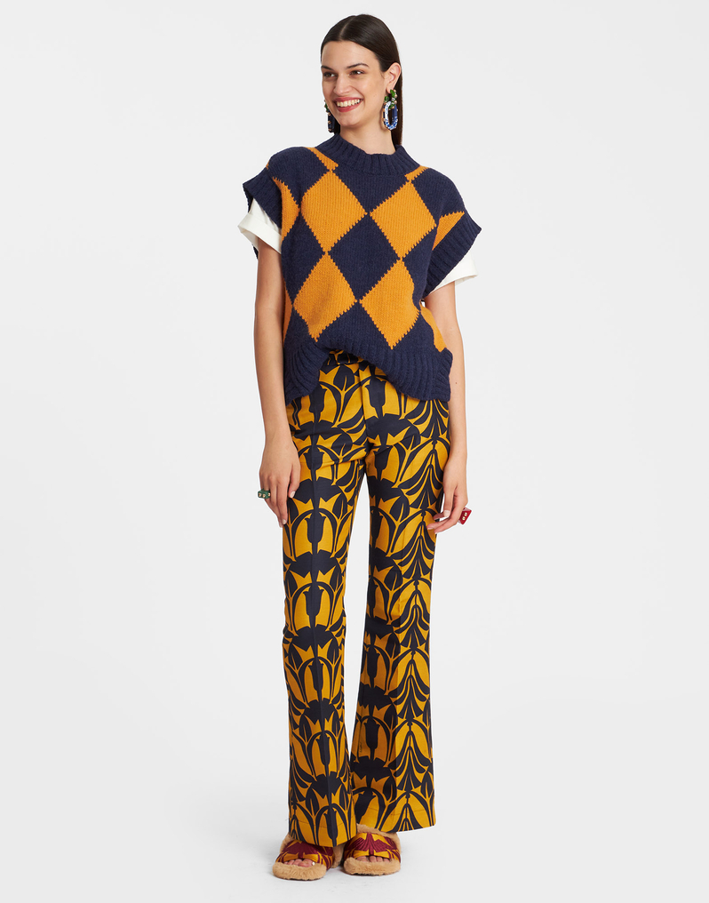 La DoubleJ Argyle Gilet La DoubleJ Argyle Gilet Navy & Yellow PUL0135KNI064VA182BU06