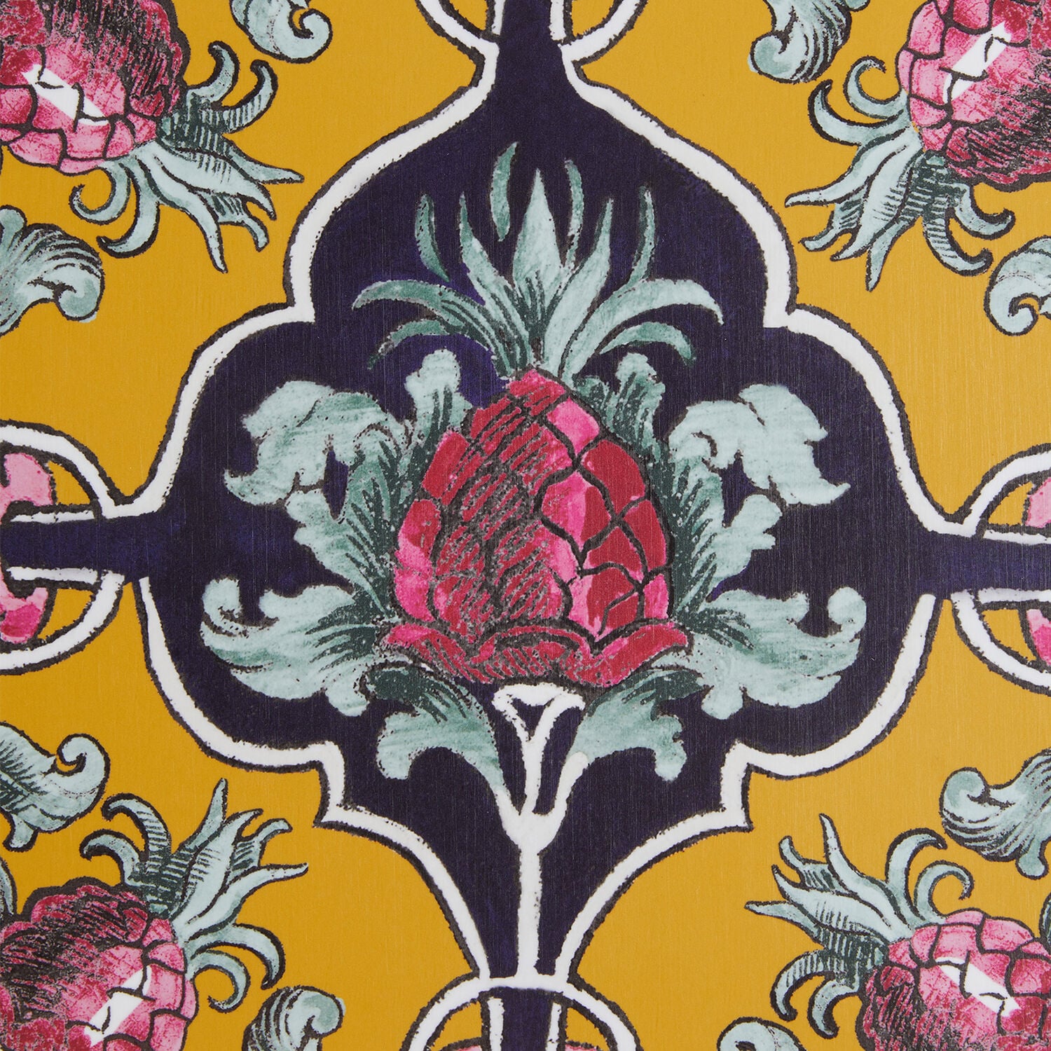  La Doublej Trays & Boxes Women - Large Round Printed Tray Ananas Yellow One Size 100% Wood 