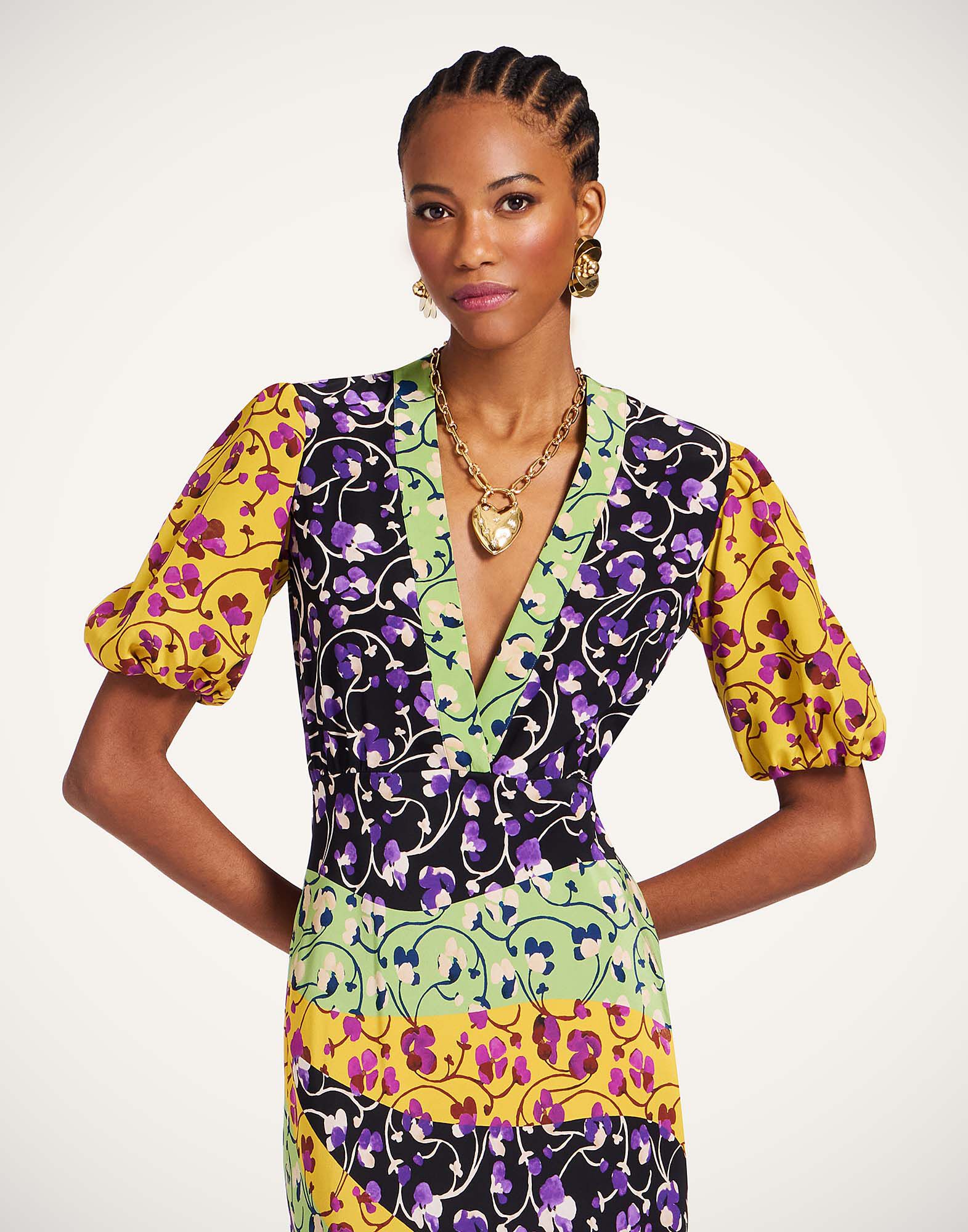 La DoubleJ Marlene Dress Honeysuckle Tricolor Plac&eacute;e Yellow DRE0869CRE001HNY04YE02