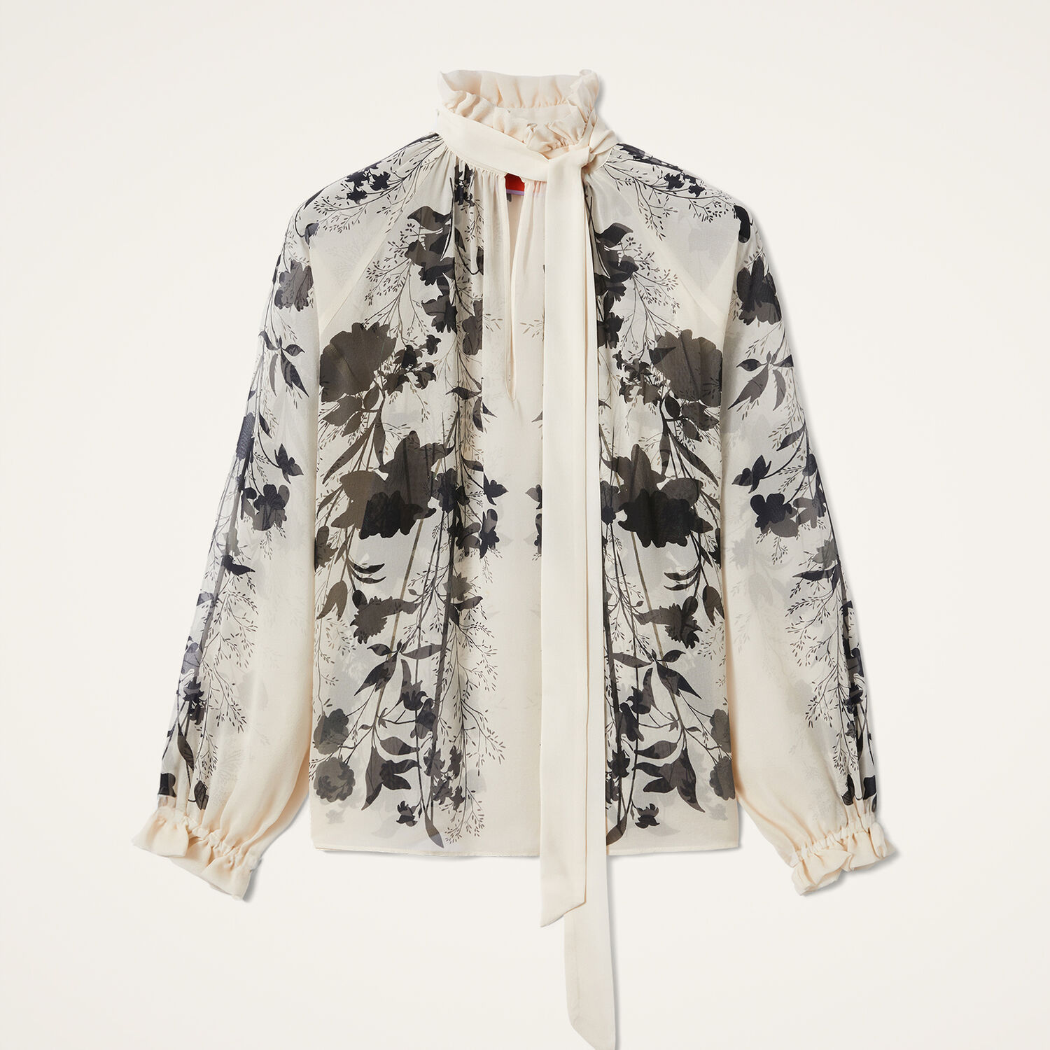 La Doublej Cerere Floral Silk Blouse In Stilo Placée Ivory