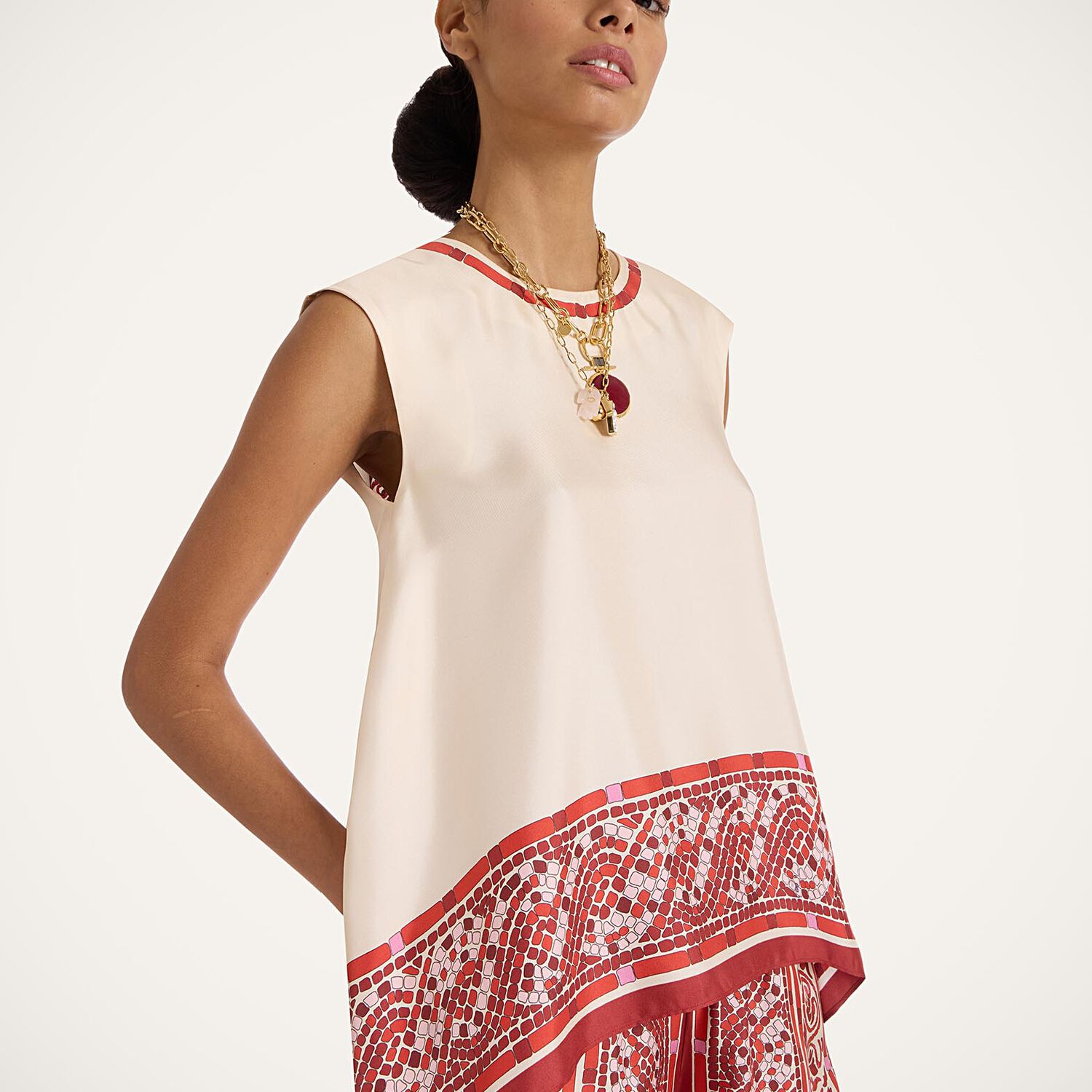 La Doublej San Carlo Printed Silk Twill Top In Brown