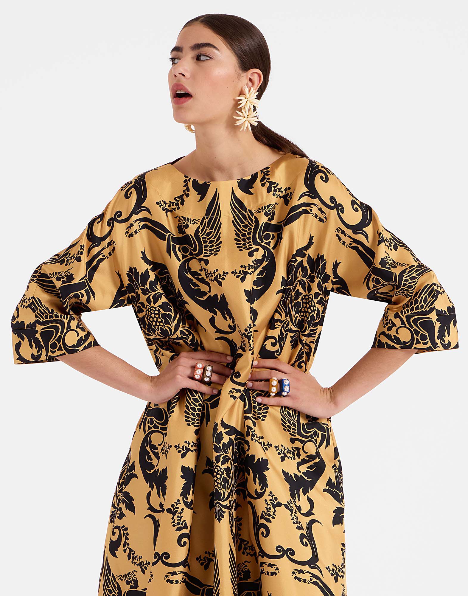 Muumuu Dress Round Neck in Cherubs Gold fur Damen La DoubleJ