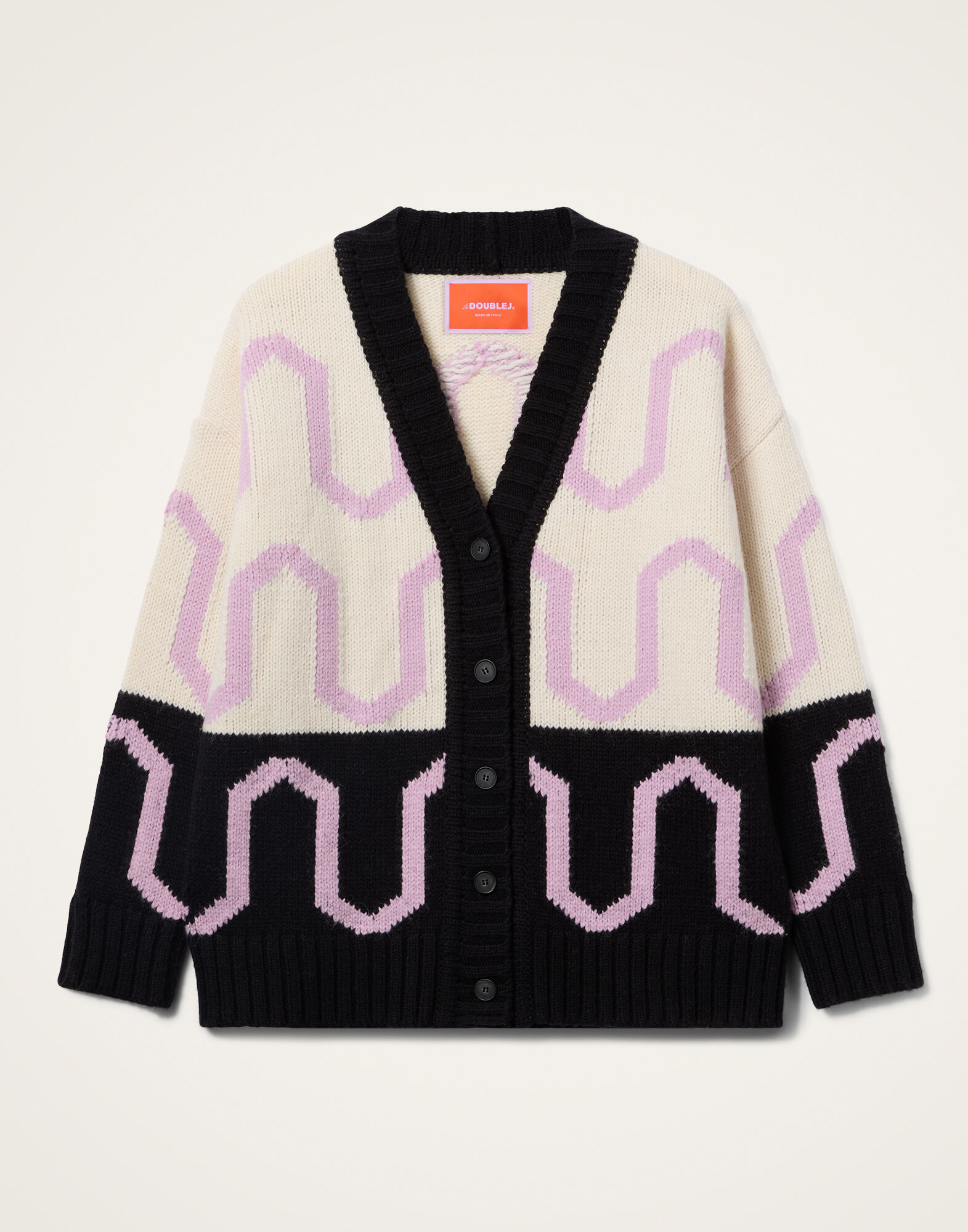 La DoubleJ Comber Cardigan Multicolor Ivory & Black PUL0344KNI134VA452BL01