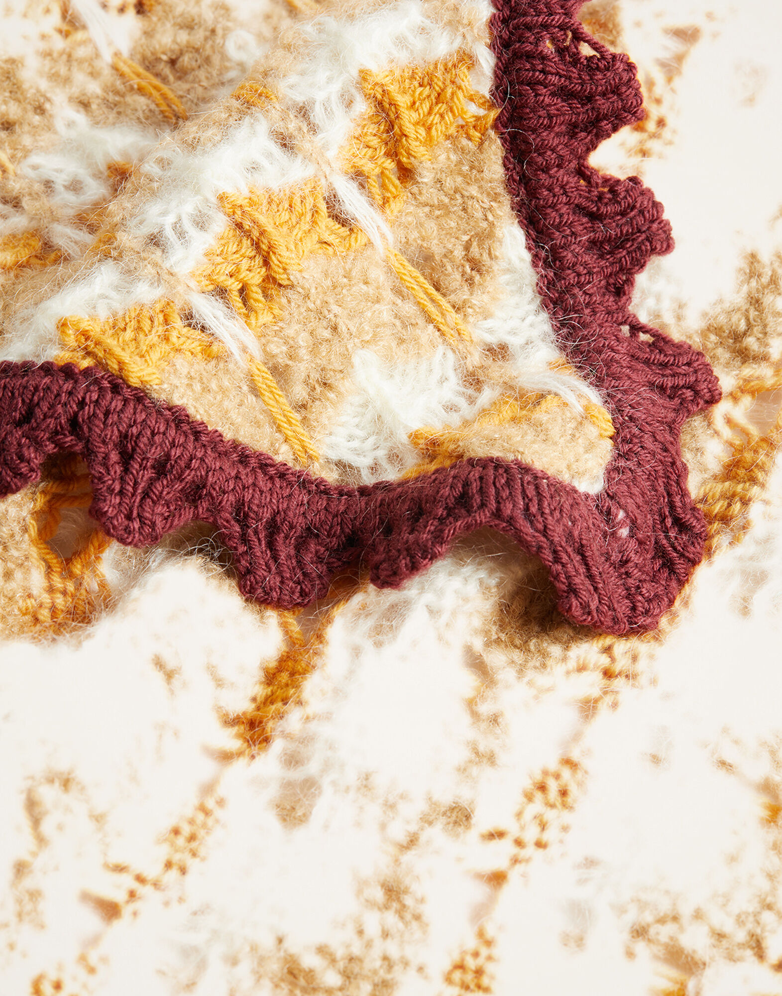 La DoubleJ Crochet Triangle Scarf Multicolor Ocher & White SCA0068KNI168VA407OR06