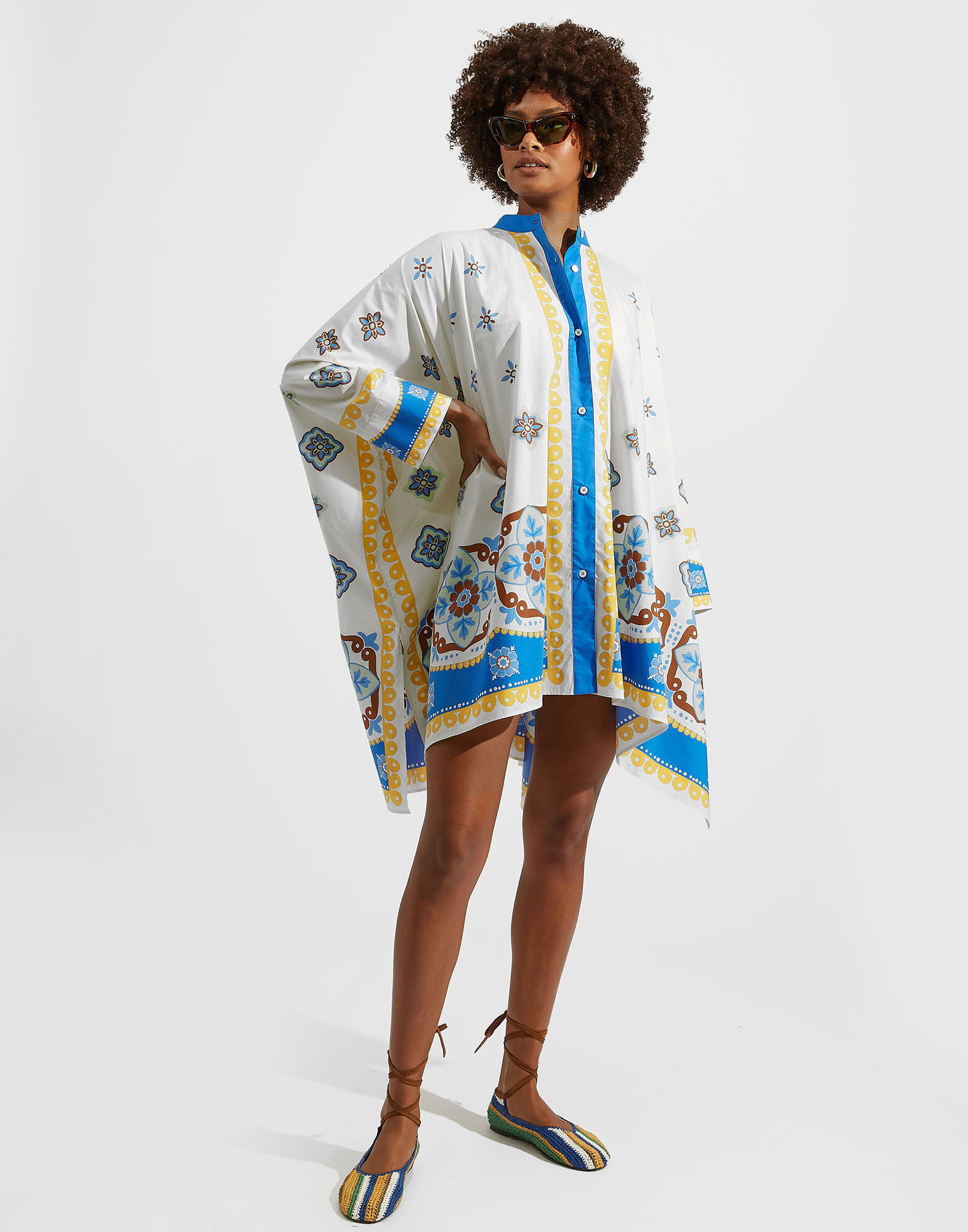 La DoubleJ Foulard Mini Dress Tiles Degrade Placed White DRE0494COT015TIL02WH01