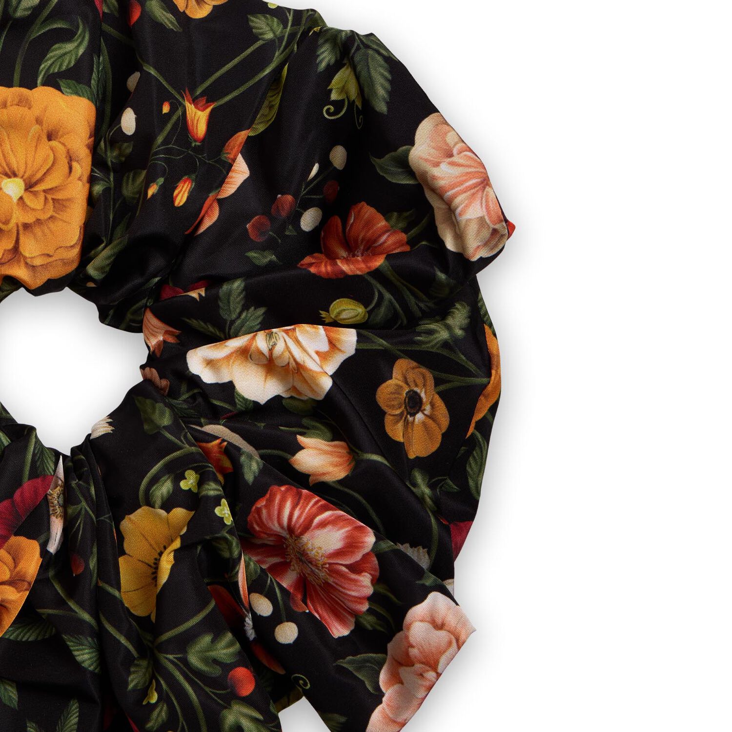 La Doublej Giga Floral-patterned Scrunchie In Botticelli Black