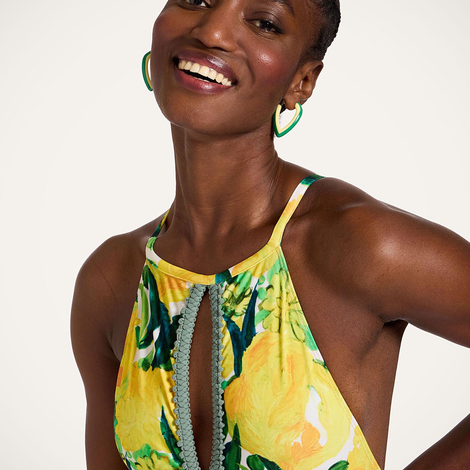 La Doublej Floral-print Halter Swimsuit