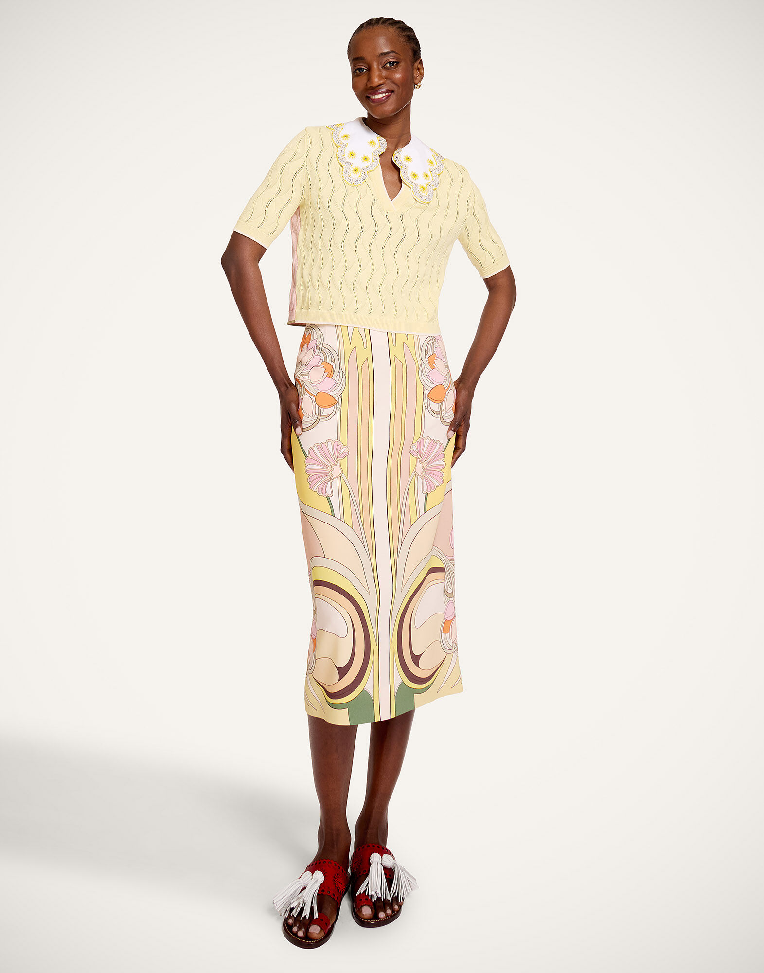 La DoubleJ Pencil Skirt Tulip Plac&eacute;e Pale Pink SKI0022VIS011TUL07PI02