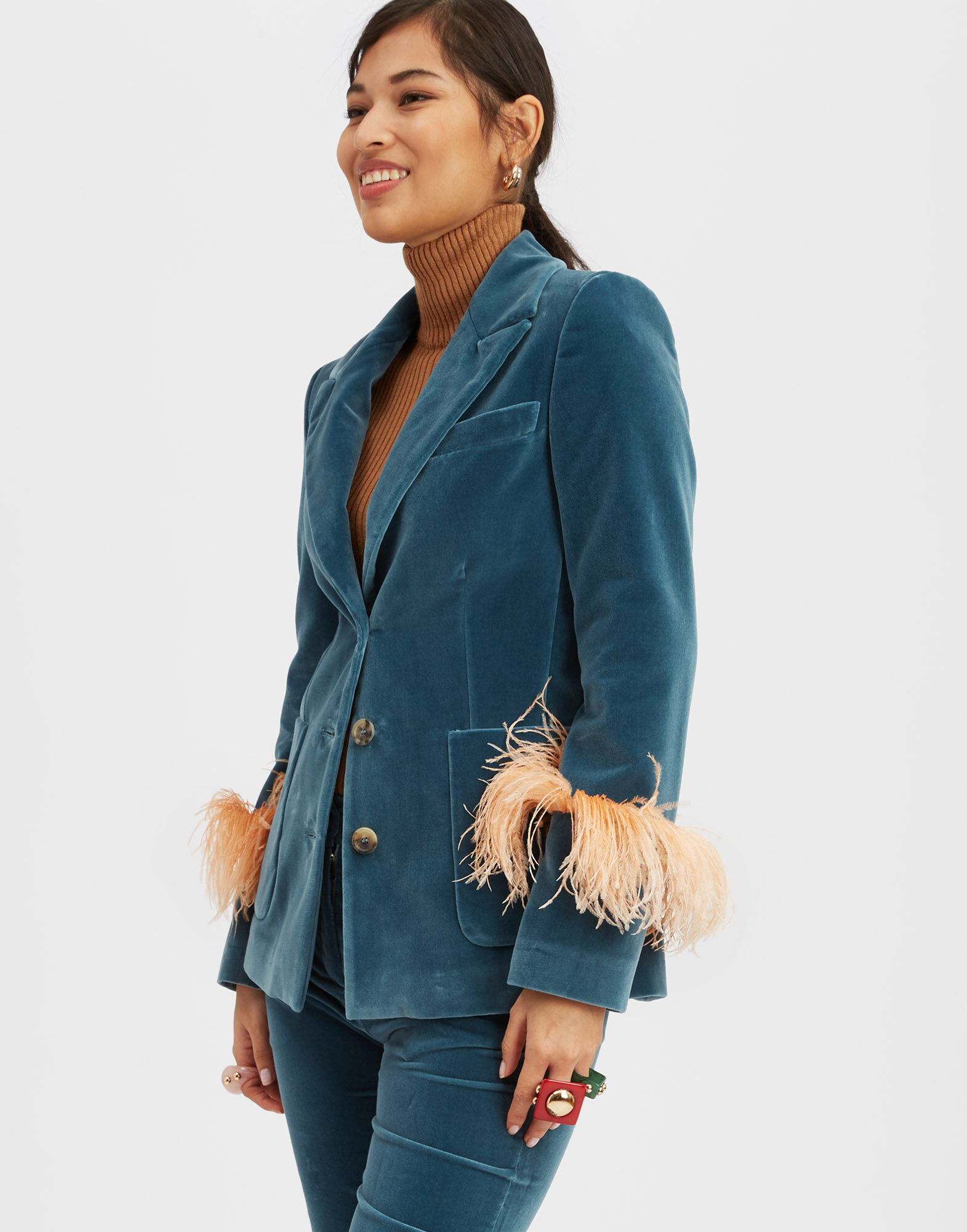 Light blue cheap velvet jacket