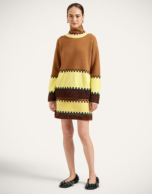 La DoubleJ In My Power Mini Skirt Color Block Camel and Light Yellow SKI0218KNI037VA515BR04