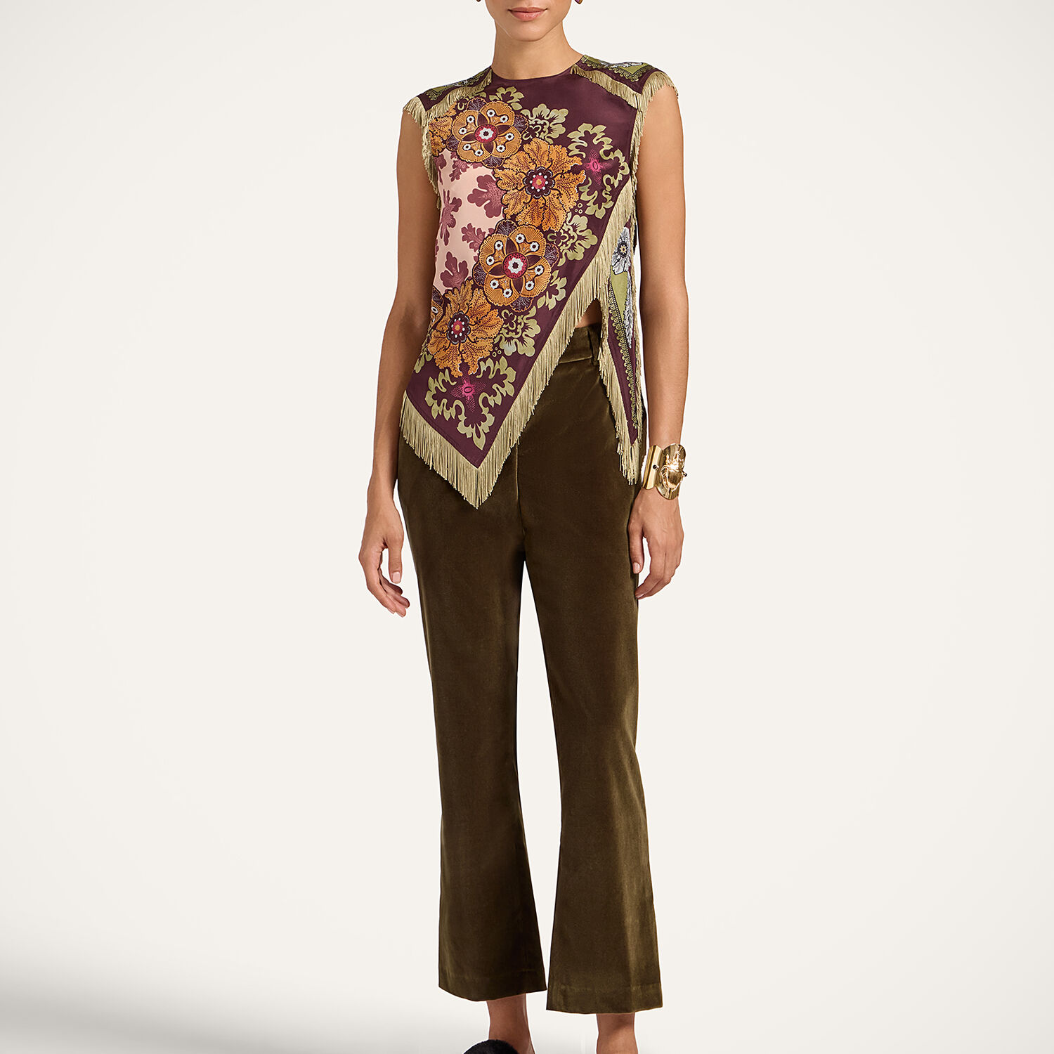 La Doublej Floral-print Fringed Scarf Top