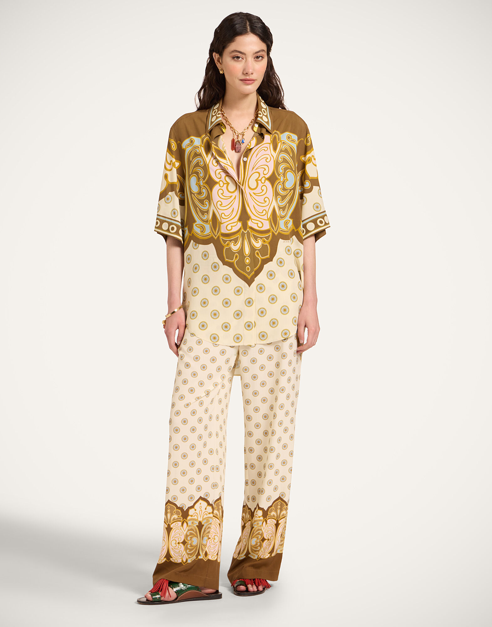La DoubleJ Club Shirt Cocoon Plac&eacute;e Brown SHI0171VIS032COC02BR02