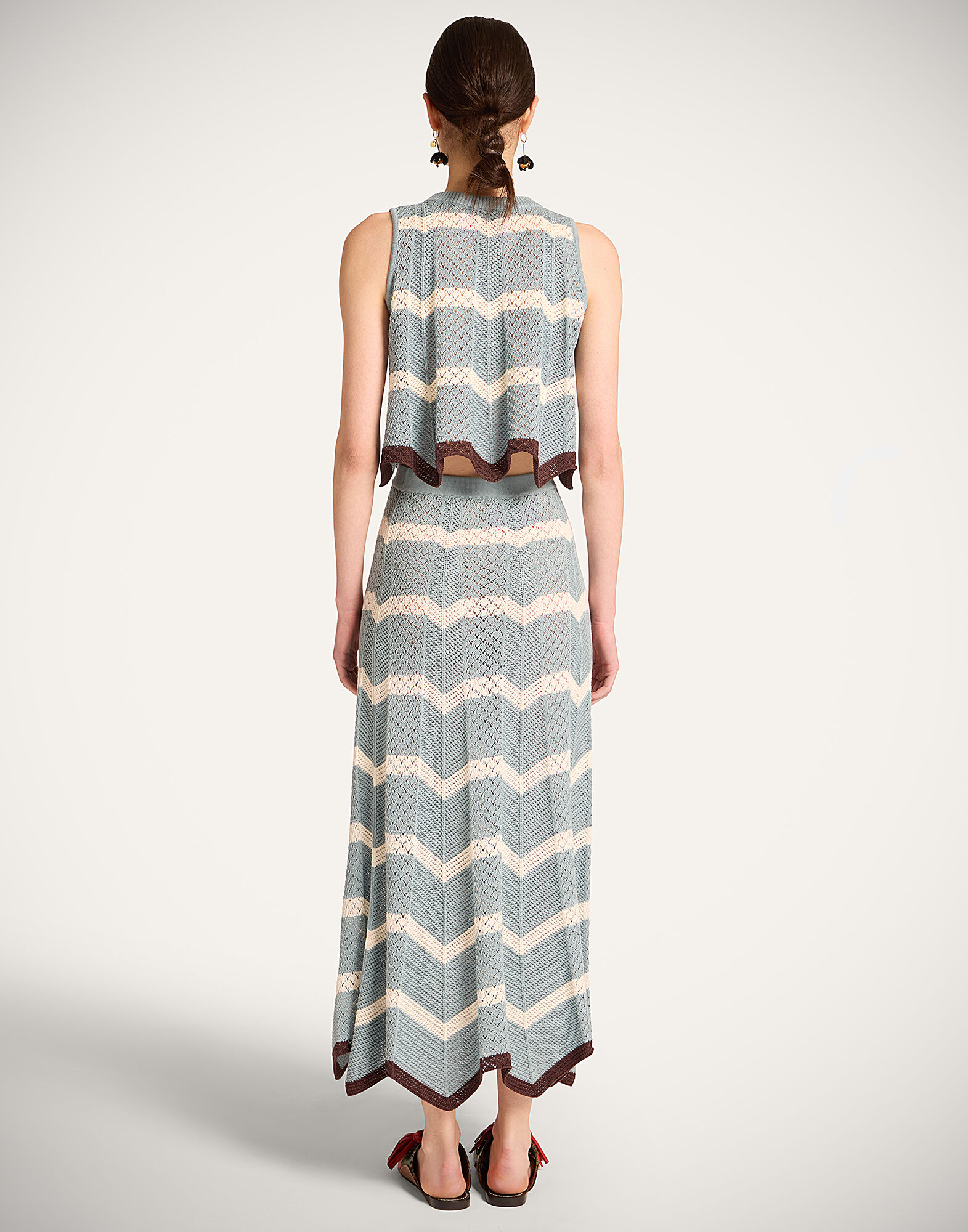 La DoubleJ Chevron Skirt Color Block Blue & Ivory SKI0155KNI084VA506BU03